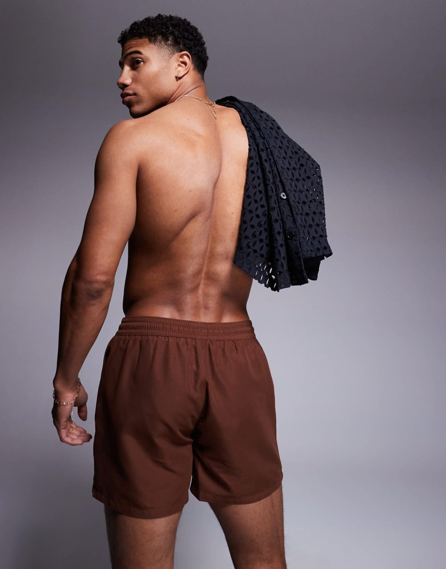 ASOS DESIGN swim shorts in short length in dark brown - ASOS Sample Sale