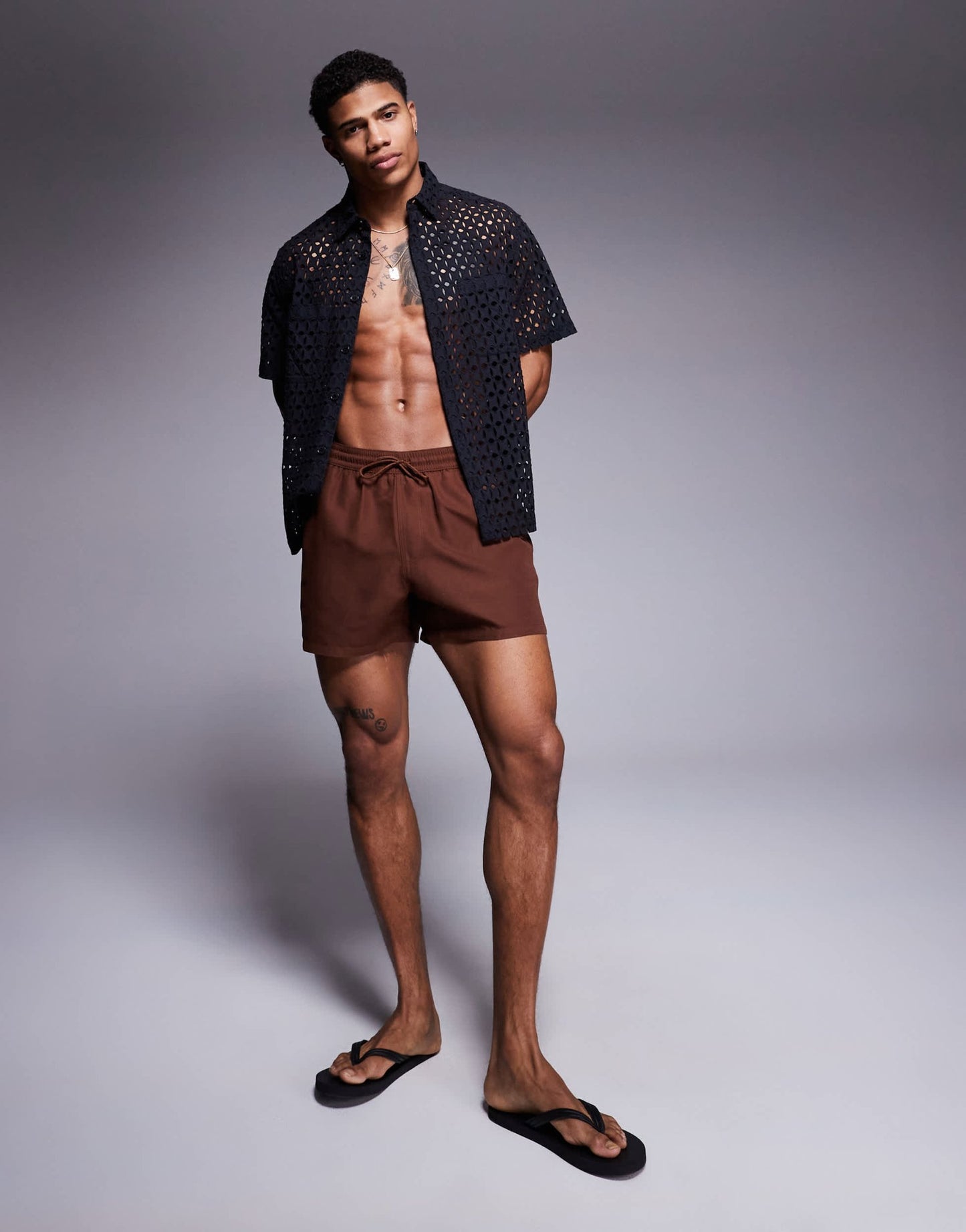 ASOS DESIGN swim shorts in short length in dark brown - ASOS Sample Sale