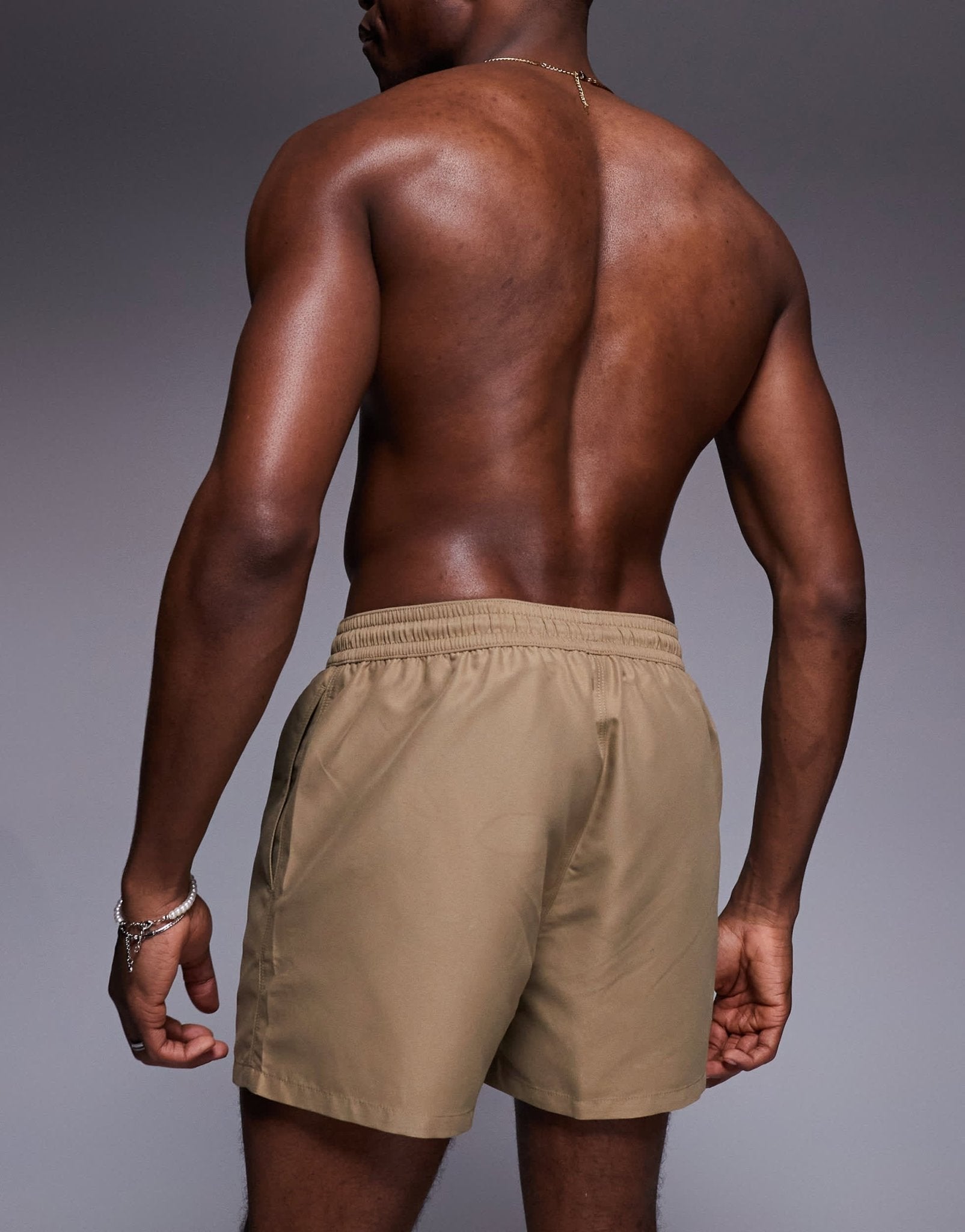 ASOS DESIGN swim shorts in short length in dark stone - ASOS Sample Sale