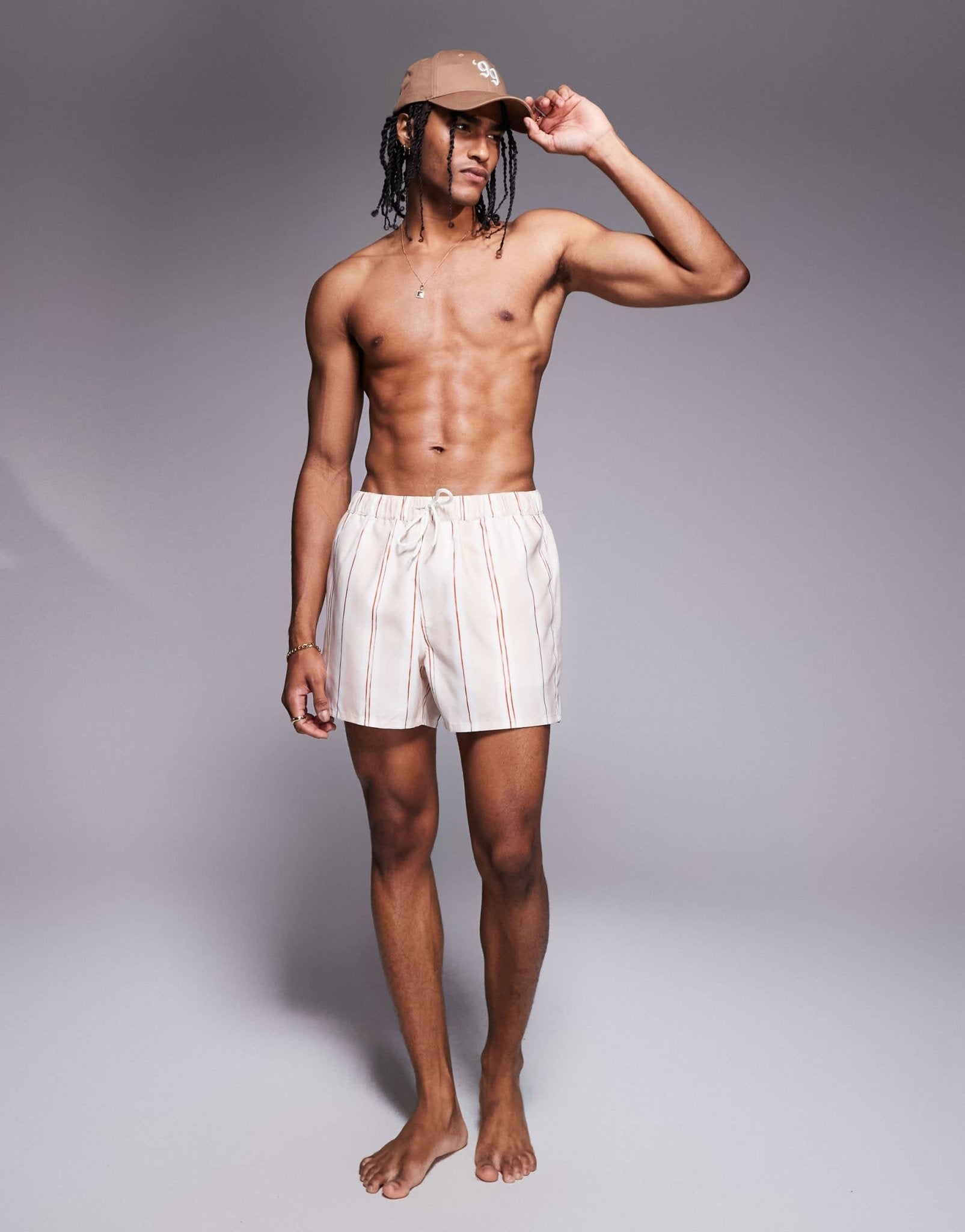 ASOS DESIGN swim shorts in short length in pink textured stripe - ASOS Sample Sale