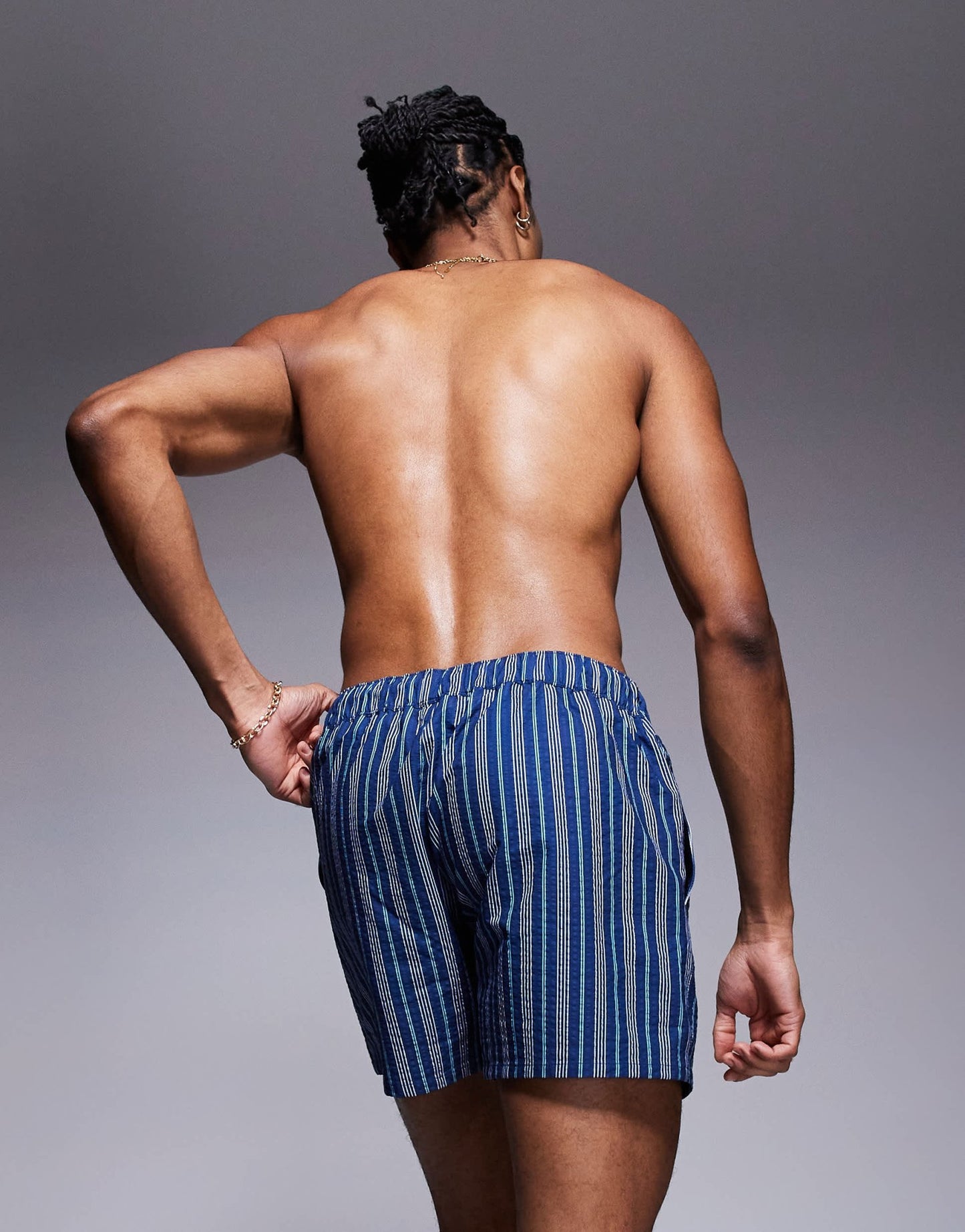ASOS DESIGN swim shorts in short length with blue stripe - ASOS Sample Sale