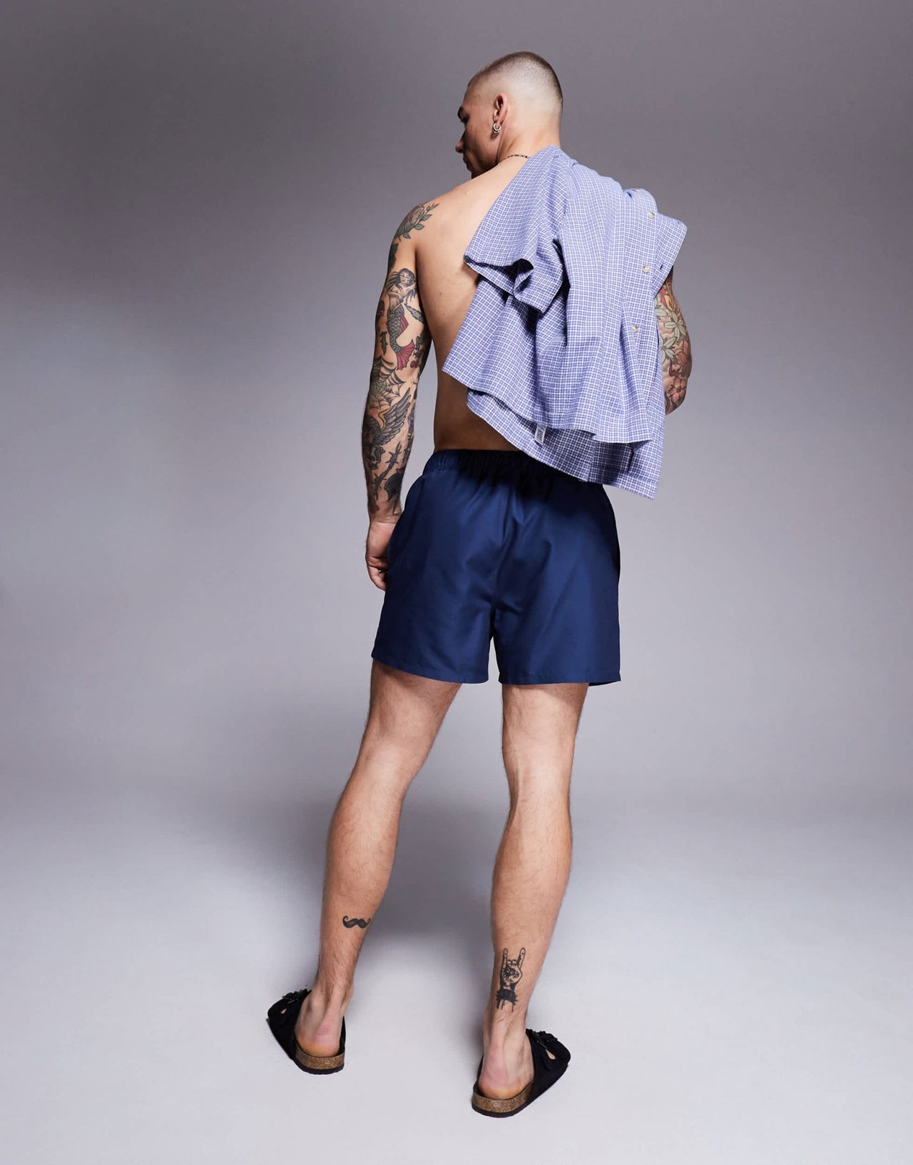 ASOS DESIGN swim shorts in short length with placement print in navy - ASOS Sample Sale