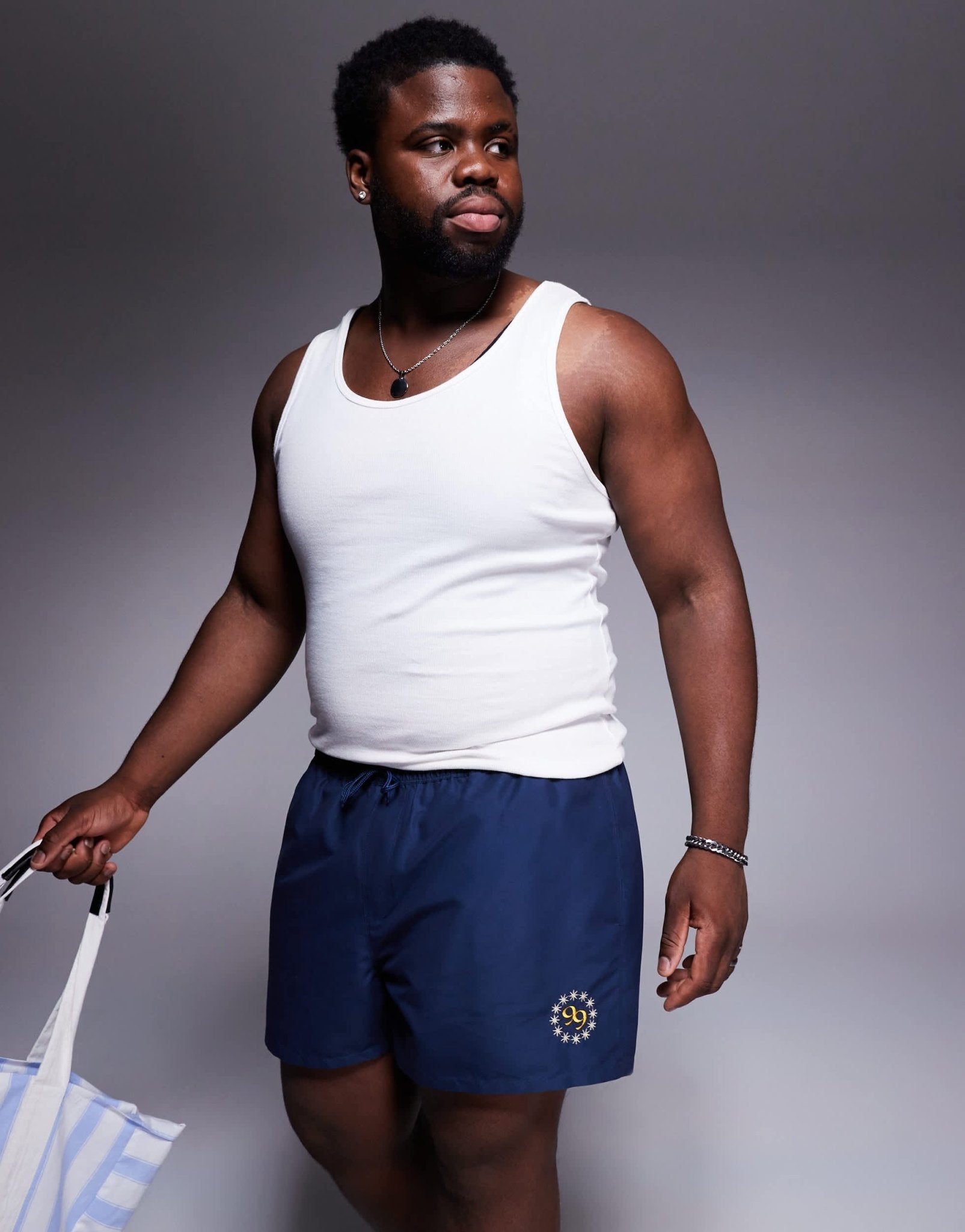 ASOS DESIGN swim shorts in short length with placement print in navy - ASOS Sample Sale