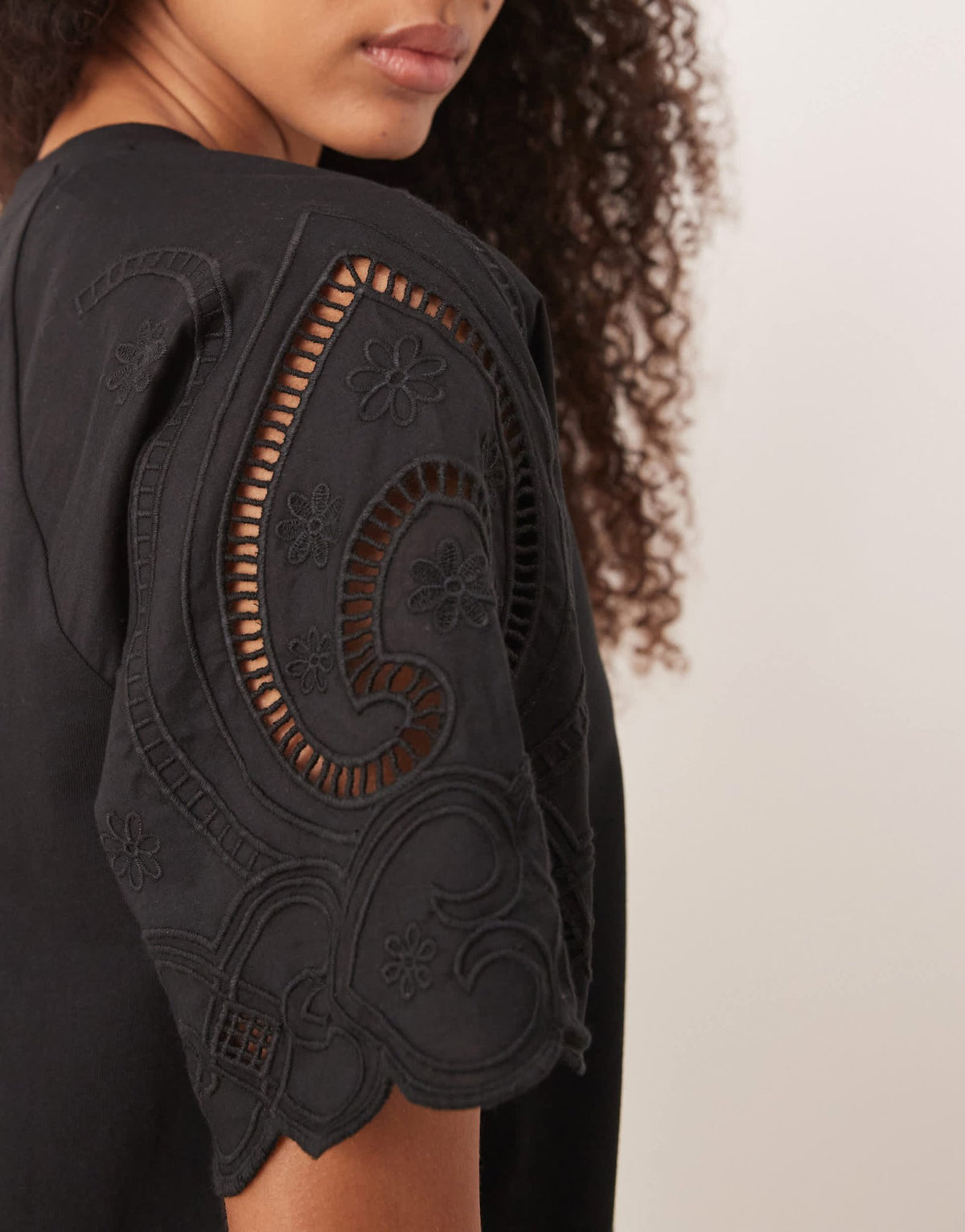 ASOS DESIGN T-shirt crochet lace sleeve mini dress in black - ASOS Sample Sale