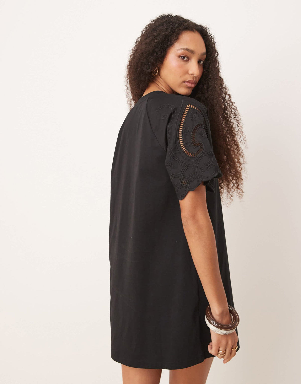 ASOS DESIGN T-shirt crochet lace sleeve mini dress in black - ASOS Sample Sale