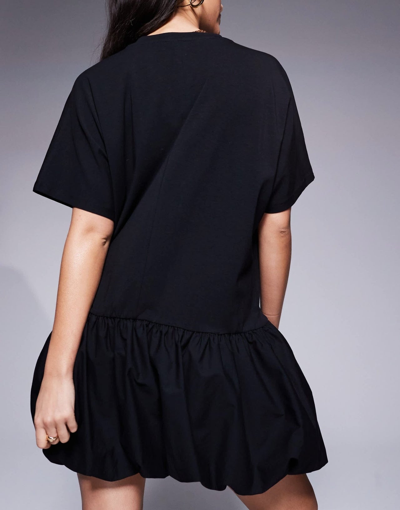 ASOS DESIGN t shirt dress with dropped hem puffball in black - ASOS Sample Sale
