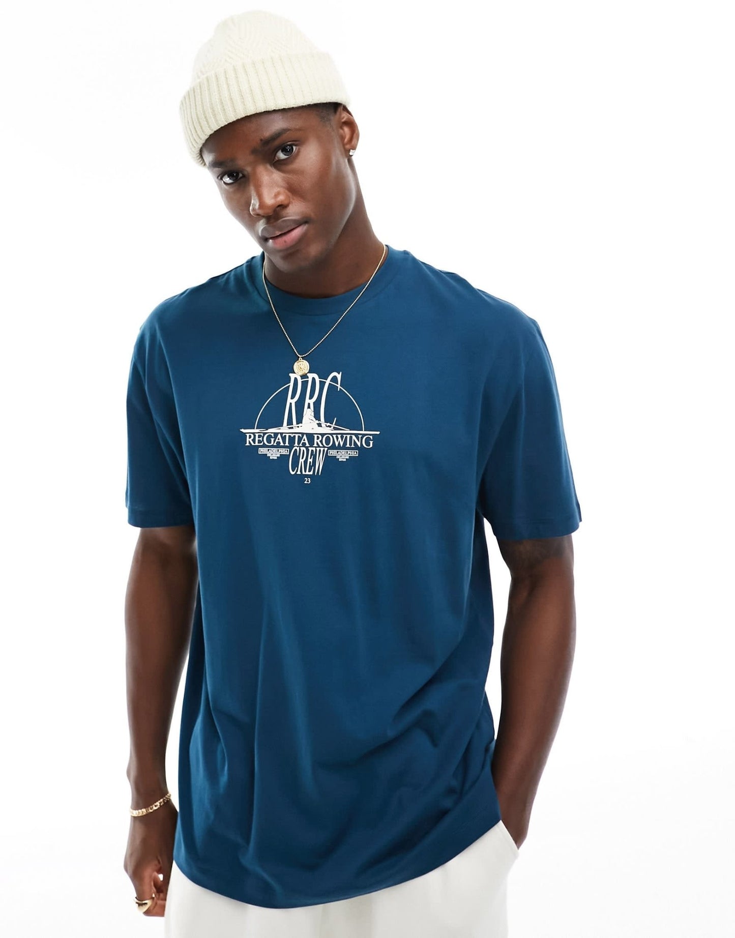 ASOS DESIGN t-shirt in navy with rowing chest print - ASOS Sample Sale