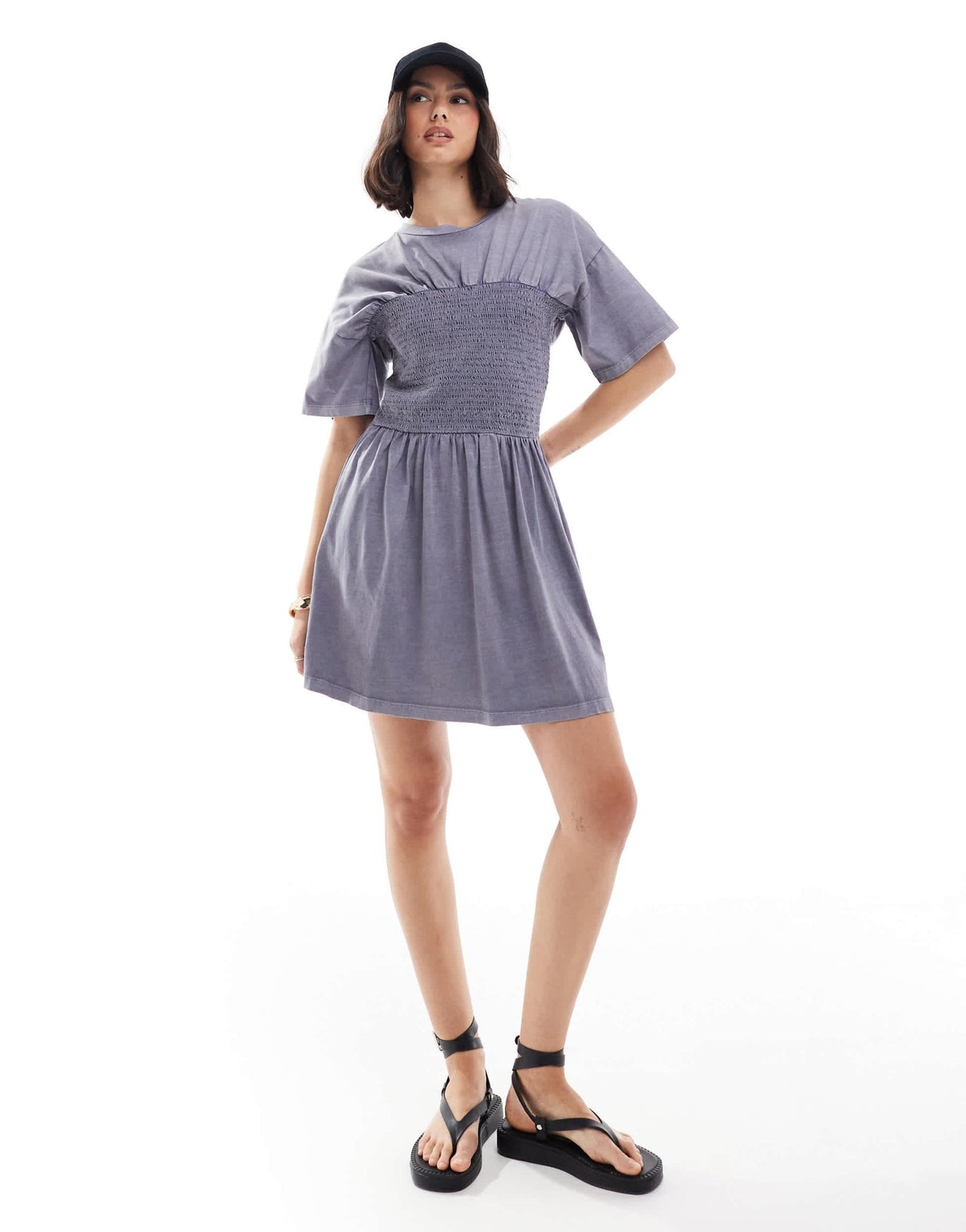 ASOS DESIGN t-shirt mini dress with shirred bust in blue wash - ASOS Sample Sale