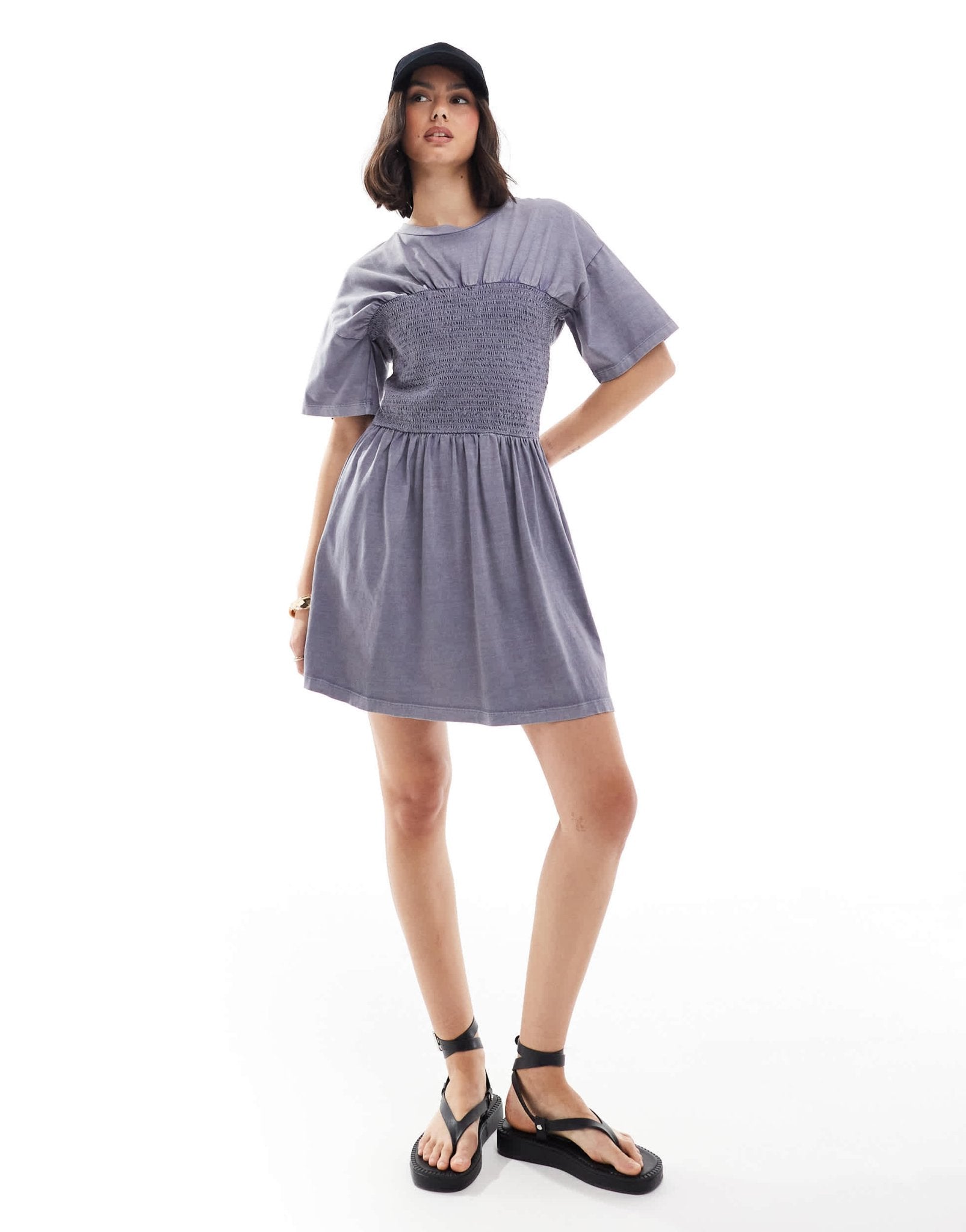 ASOS DESIGN t-shirt mini dress with shirred bust in blue wash - ASOS Sample Sale