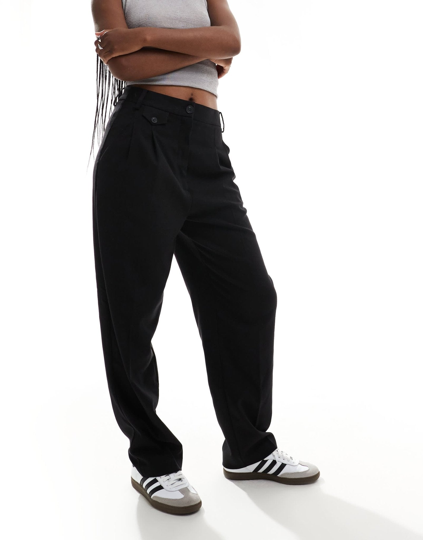 ASOS DESIGN tab detail straight leg tailored trouser in black - ASOS Sample Sale
