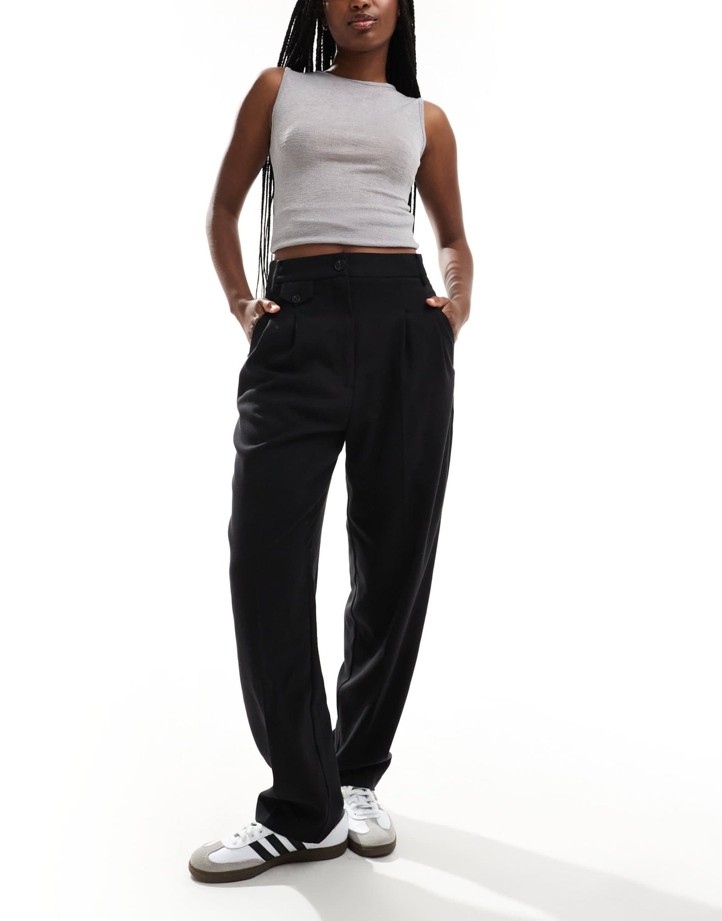 ASOS DESIGN tab detail straight leg tailored trouser in black - ASOS Sample Sale