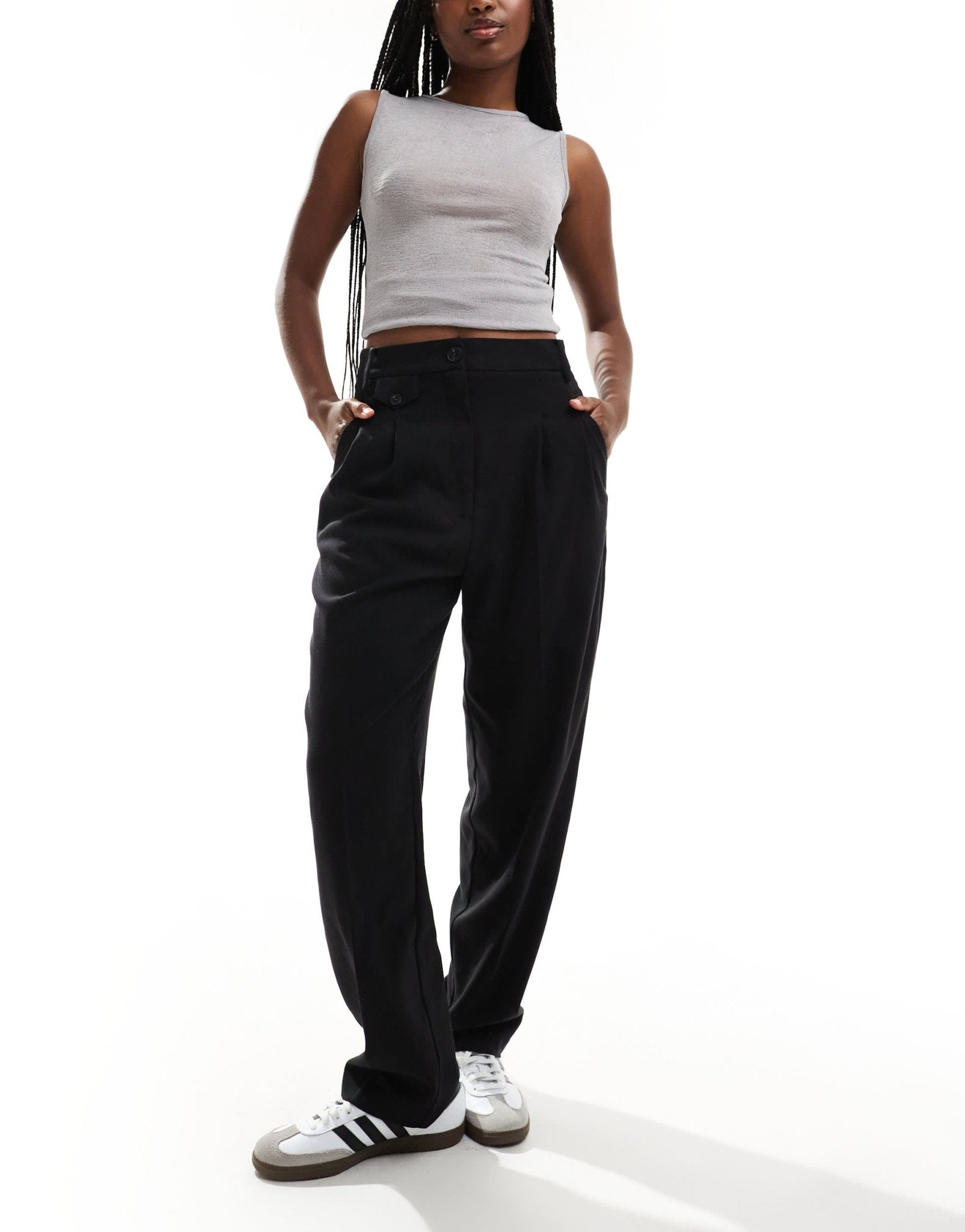 ASOS DESIGN tab detail straight leg tailored trouser in black - ASOS Sample Sale