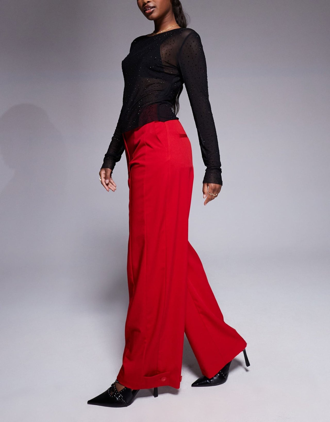 ASOS DESIGN tab detail straight leg tailored trousers in red - ASOS Sample Sale