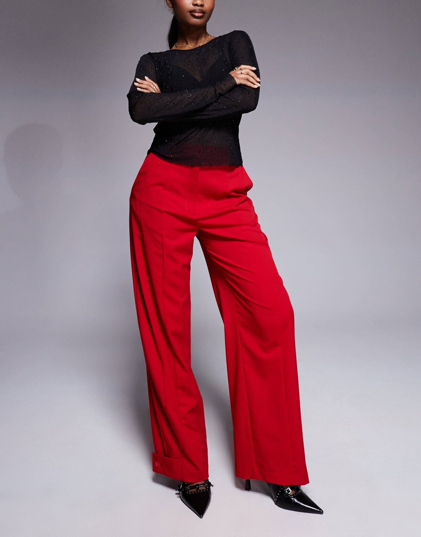 ASOS DESIGN tab detail straight leg tailored trousers in red - ASOS Sample Sale