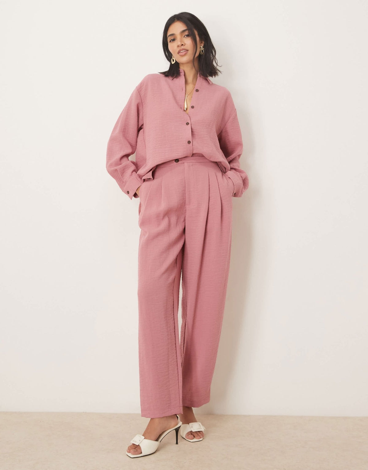 ASOS DESIGN tab detail tapered trousers co-ord in dusty pink - ASOS Sample Sale