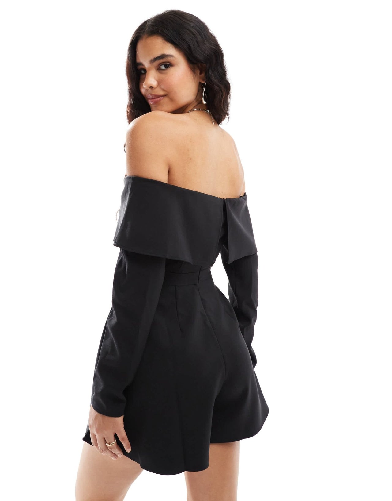 ASOS DESIGN tailored bardot playsuit in black - ASOS Sample Sale