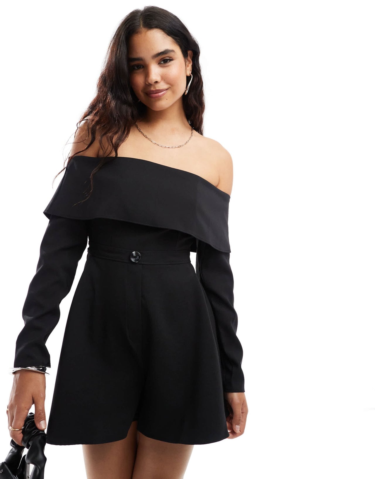 ASOS DESIGN tailored bardot playsuit in black - ASOS Sample Sale