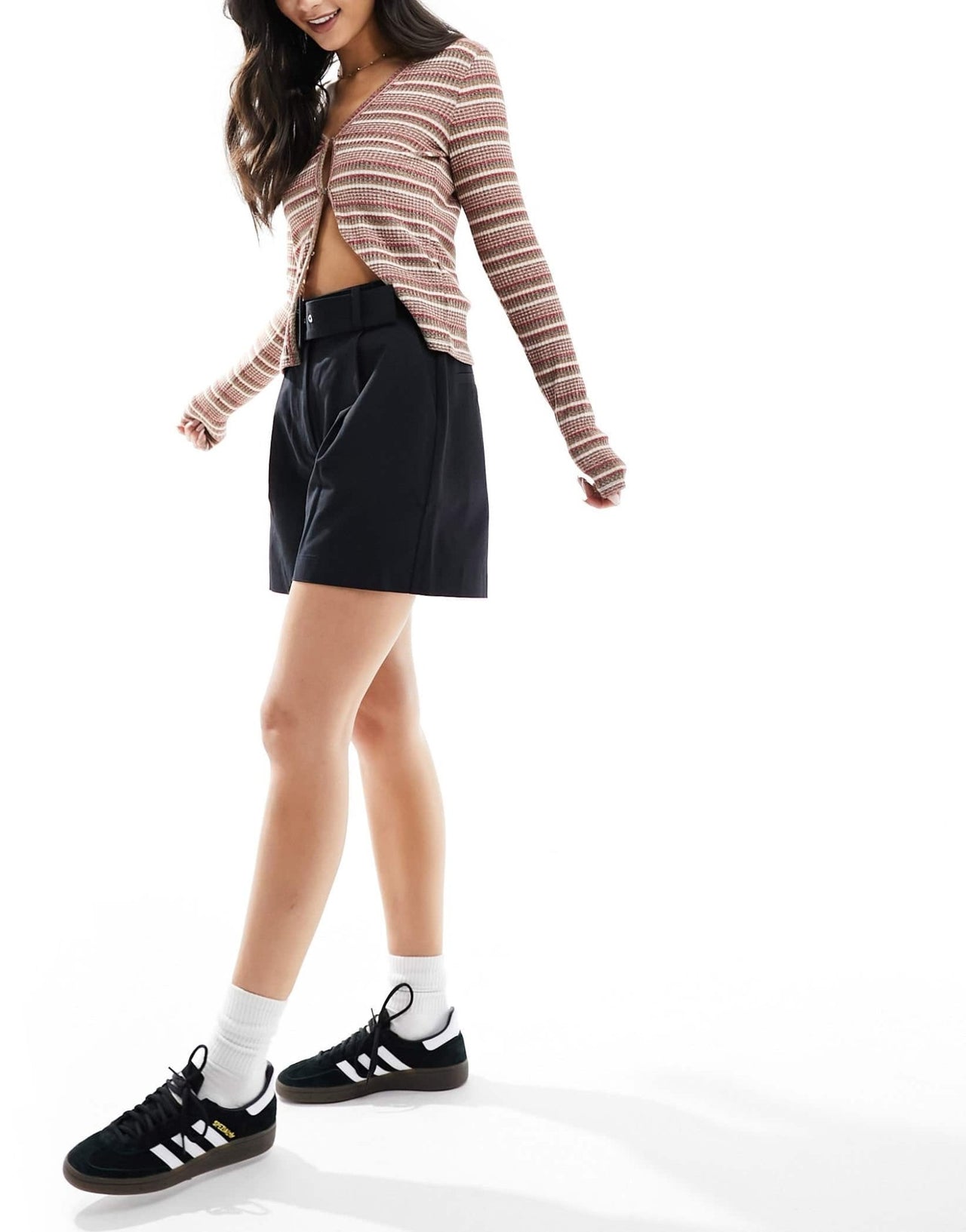 ASOS DESIGN tailored belted shorts with linen in black - ASOS Sample Sale
