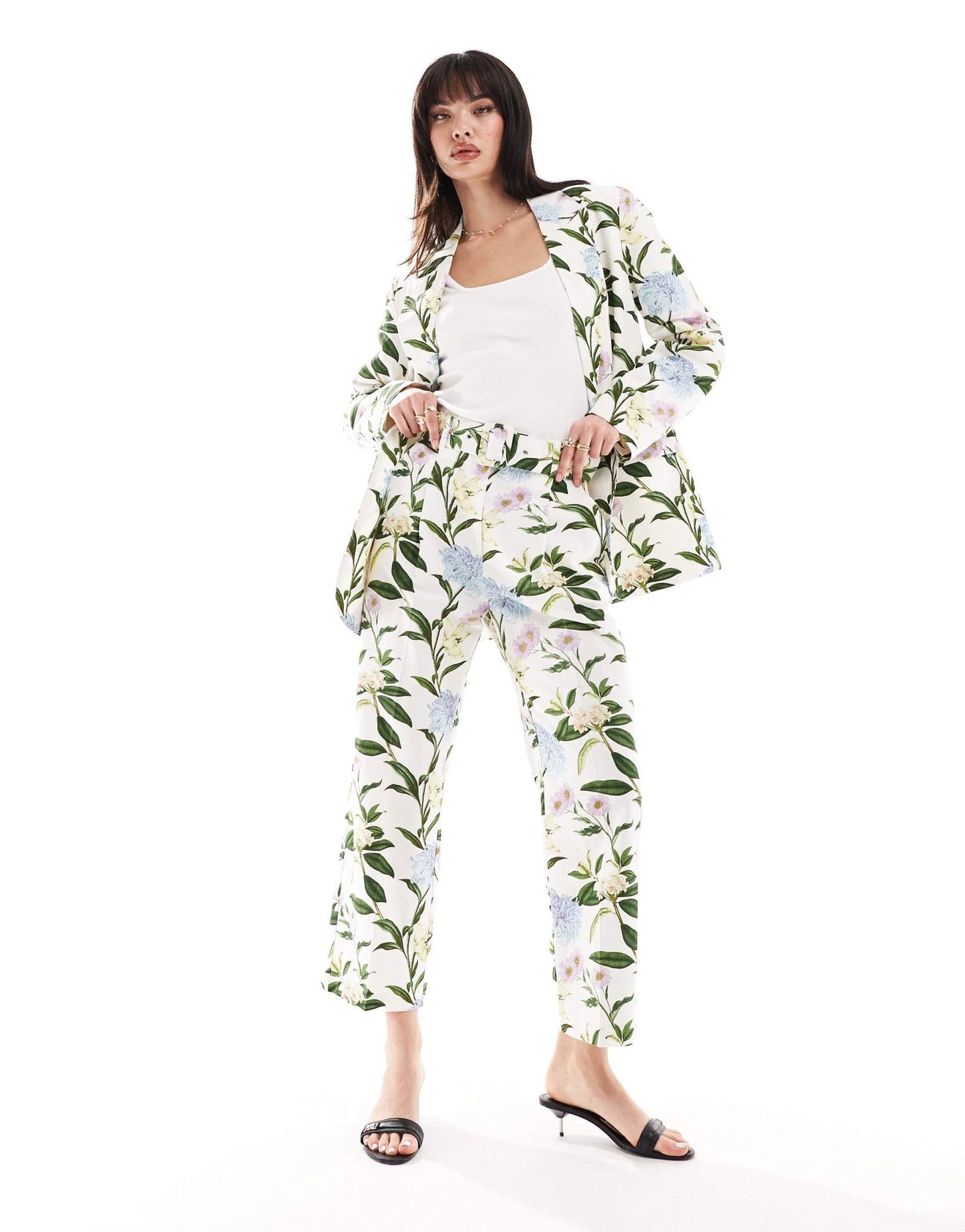 ASOS DESIGN tailored belted trouser with linen in floral print - ASOS Sample Sale
