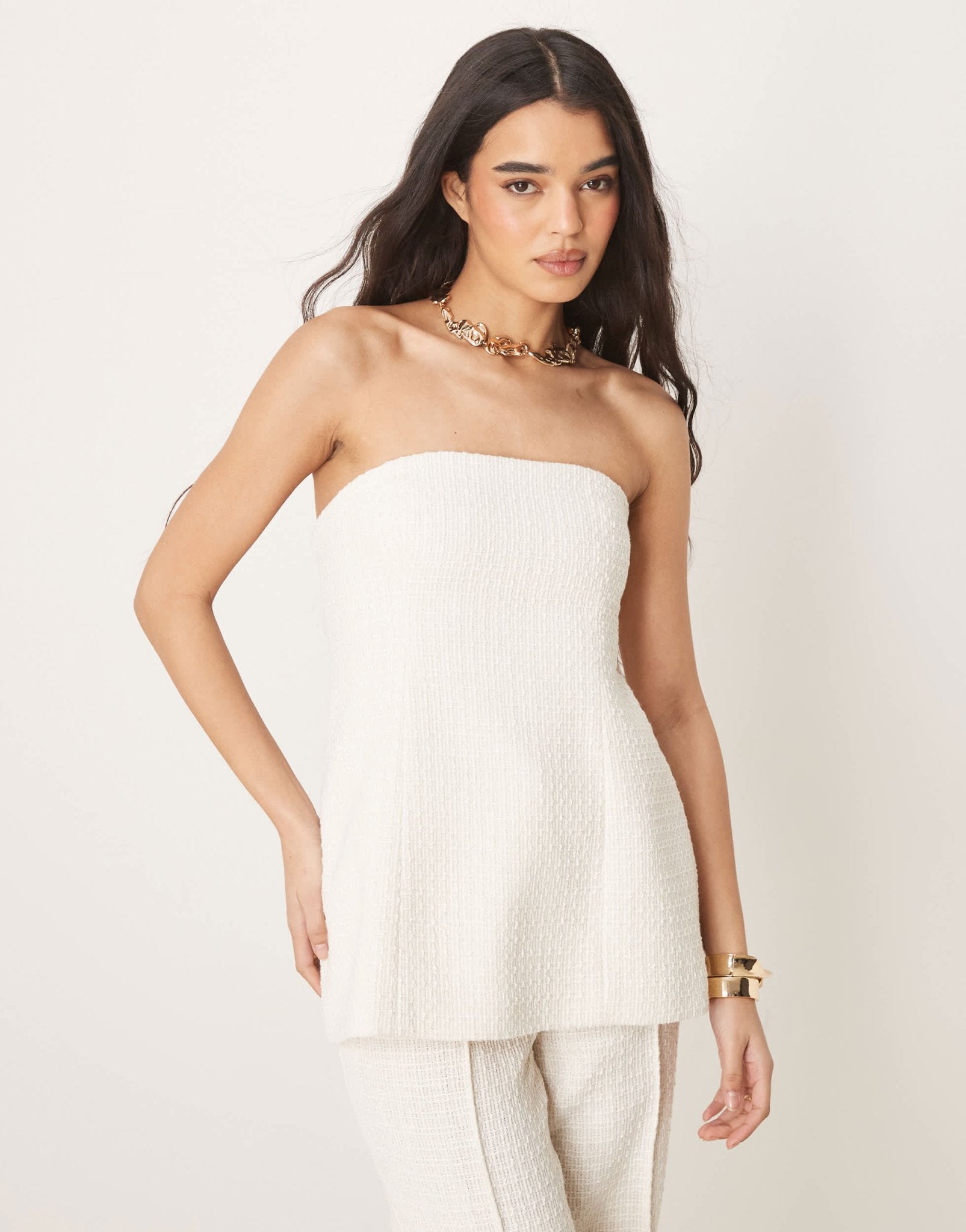 ASOS DESIGN tailored boucle bandeau top co - ord in off white - ASOS Sample Sale