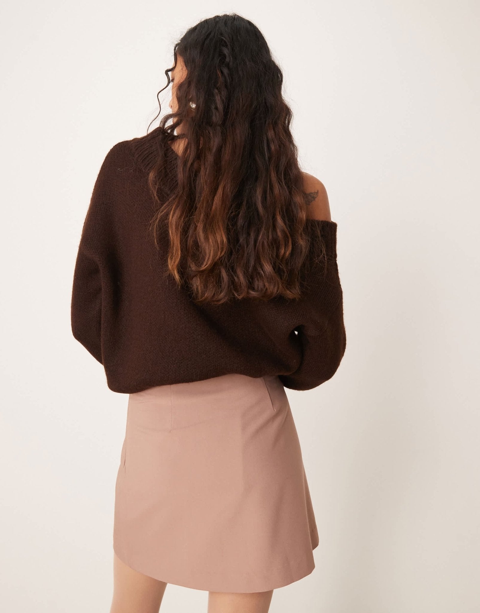 ASOS DESIGN tailored double belt wrap raw edge skirt in mocha - ASOS Sample Sale