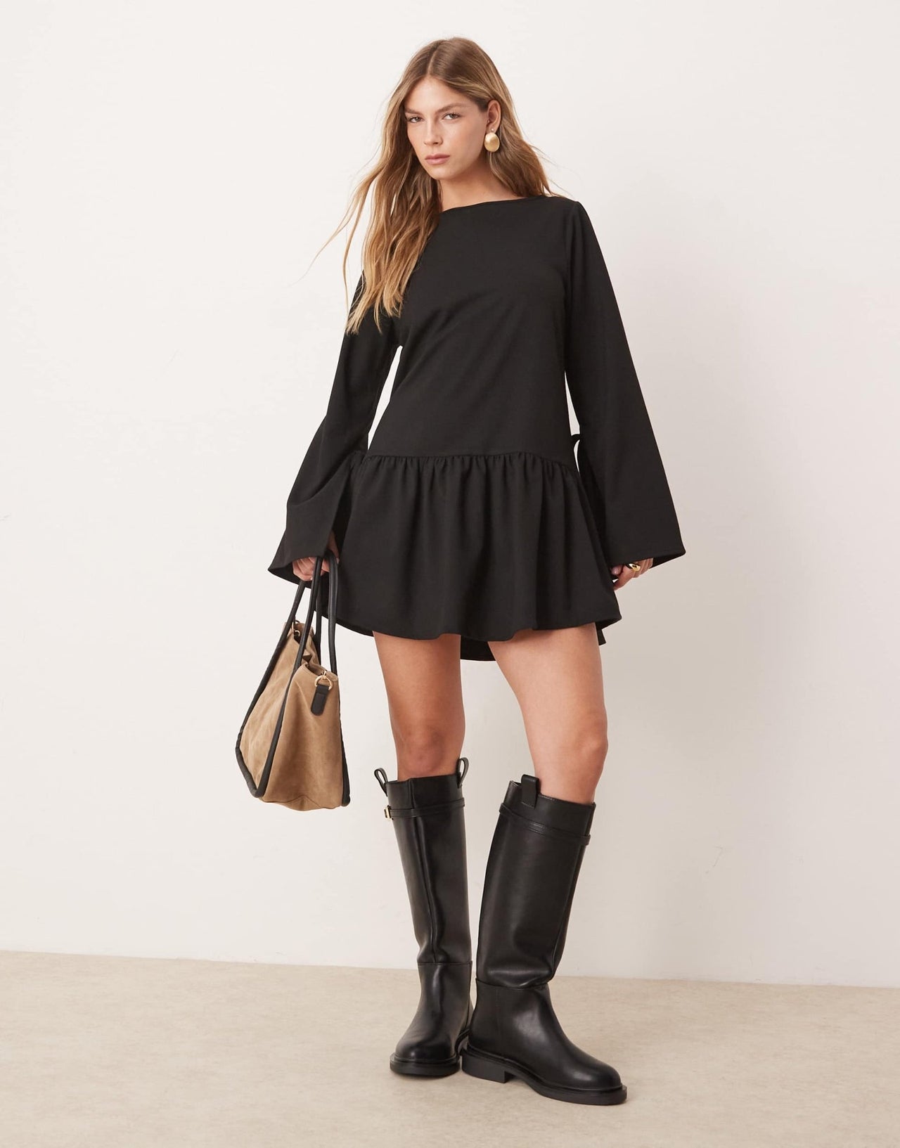 ASOS DESIGN tailored drop waist fit and flare mini dress in black - ASOS Sample Sale