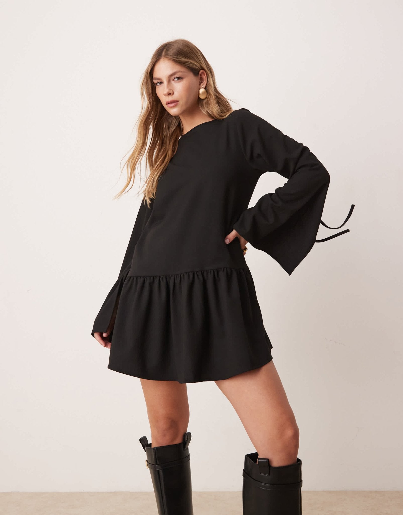 ASOS DESIGN tailored drop waist fit and flare mini dress in black - ASOS Sample Sale