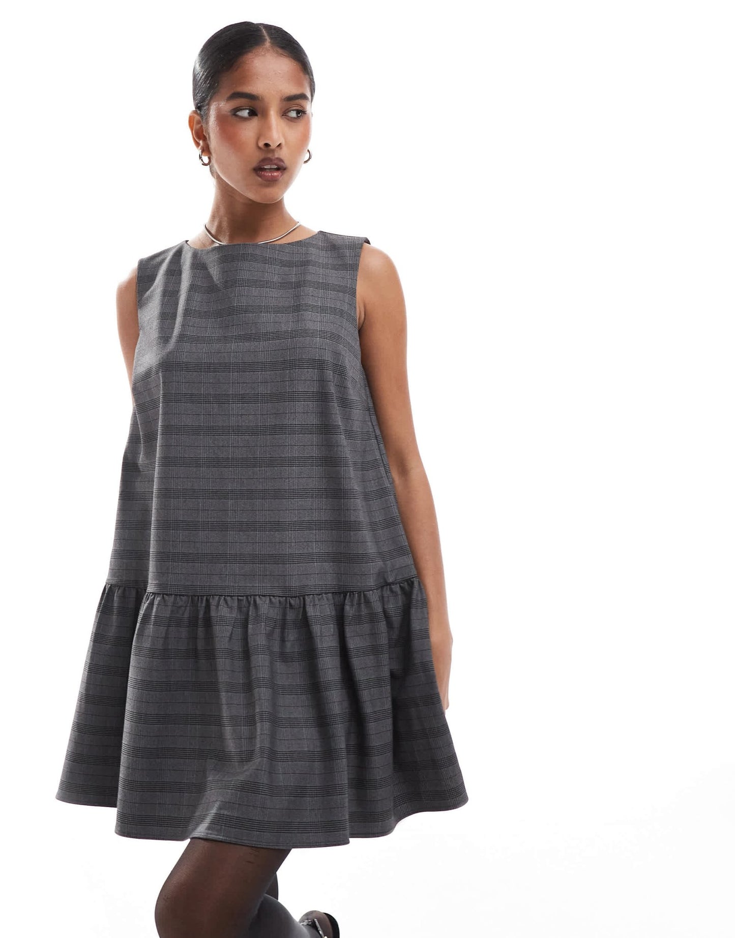 ASOS DESIGN tailored drop waist mini dress in grey check - ASOS Sample Sale