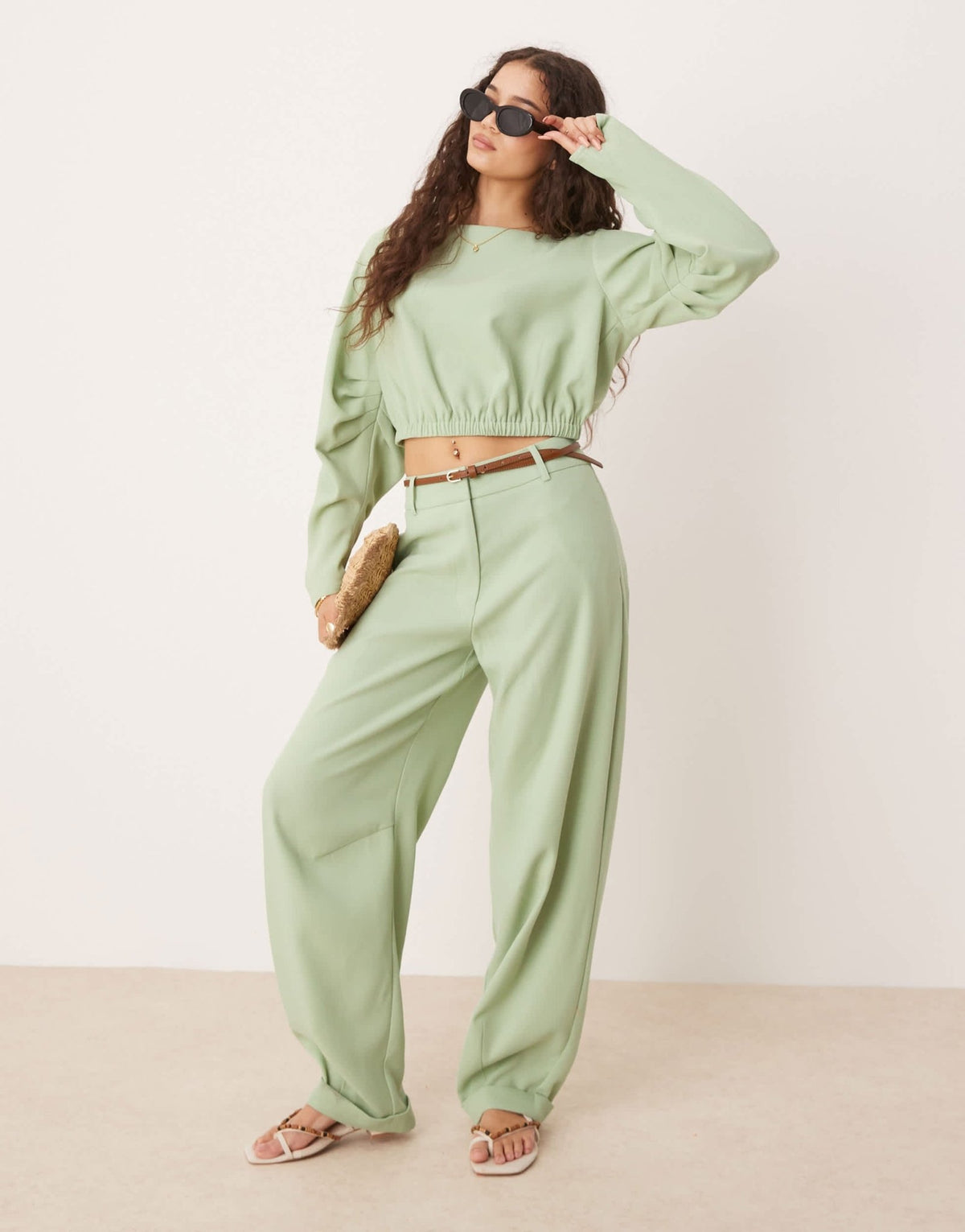 ASOS DESIGN tailored extreme barrel trousers co-ord in green - ASOS Sample Sale