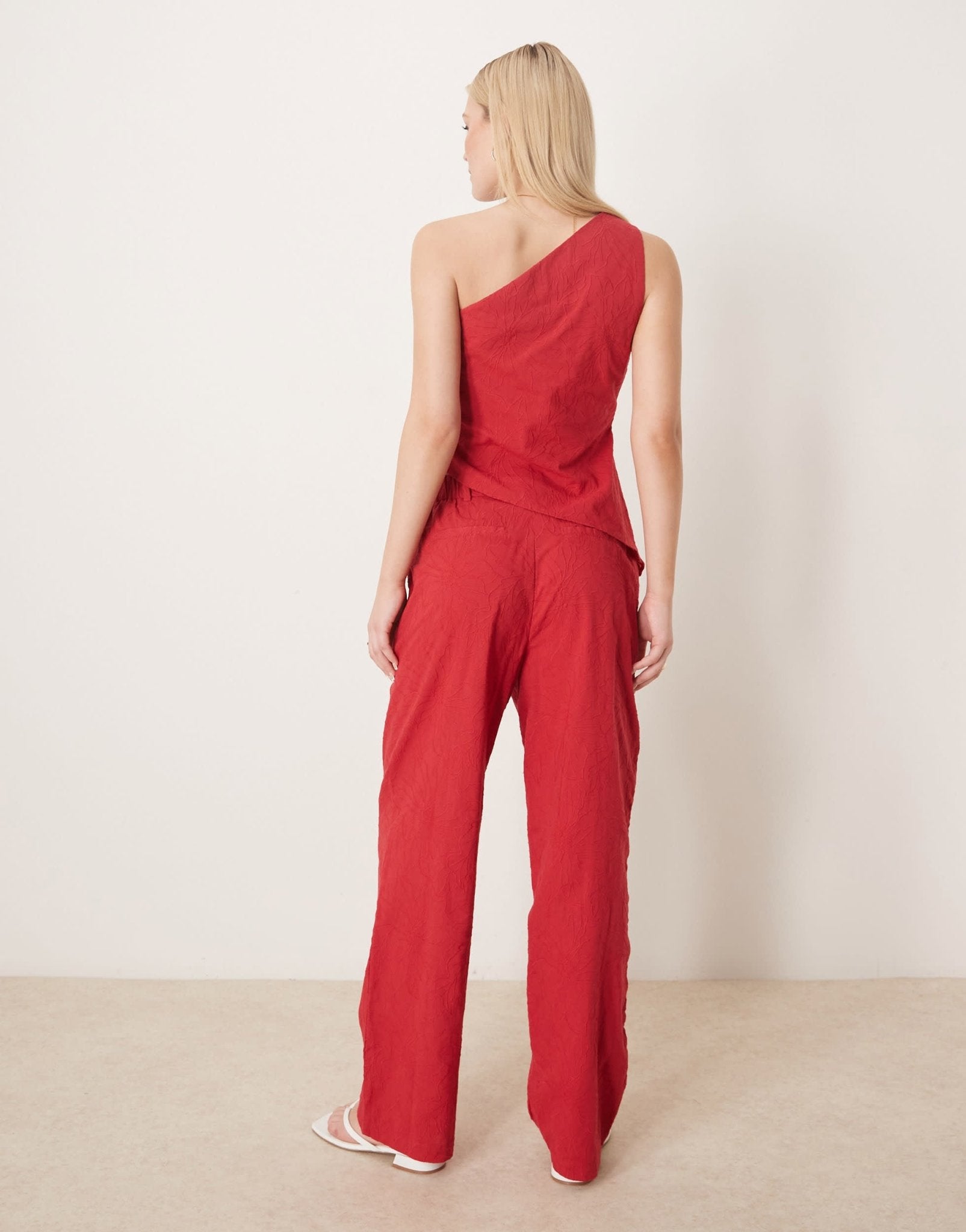 ASOS DESIGN tailored flower textured relaxed trousers co - ord in red - ASOS Sample Sale