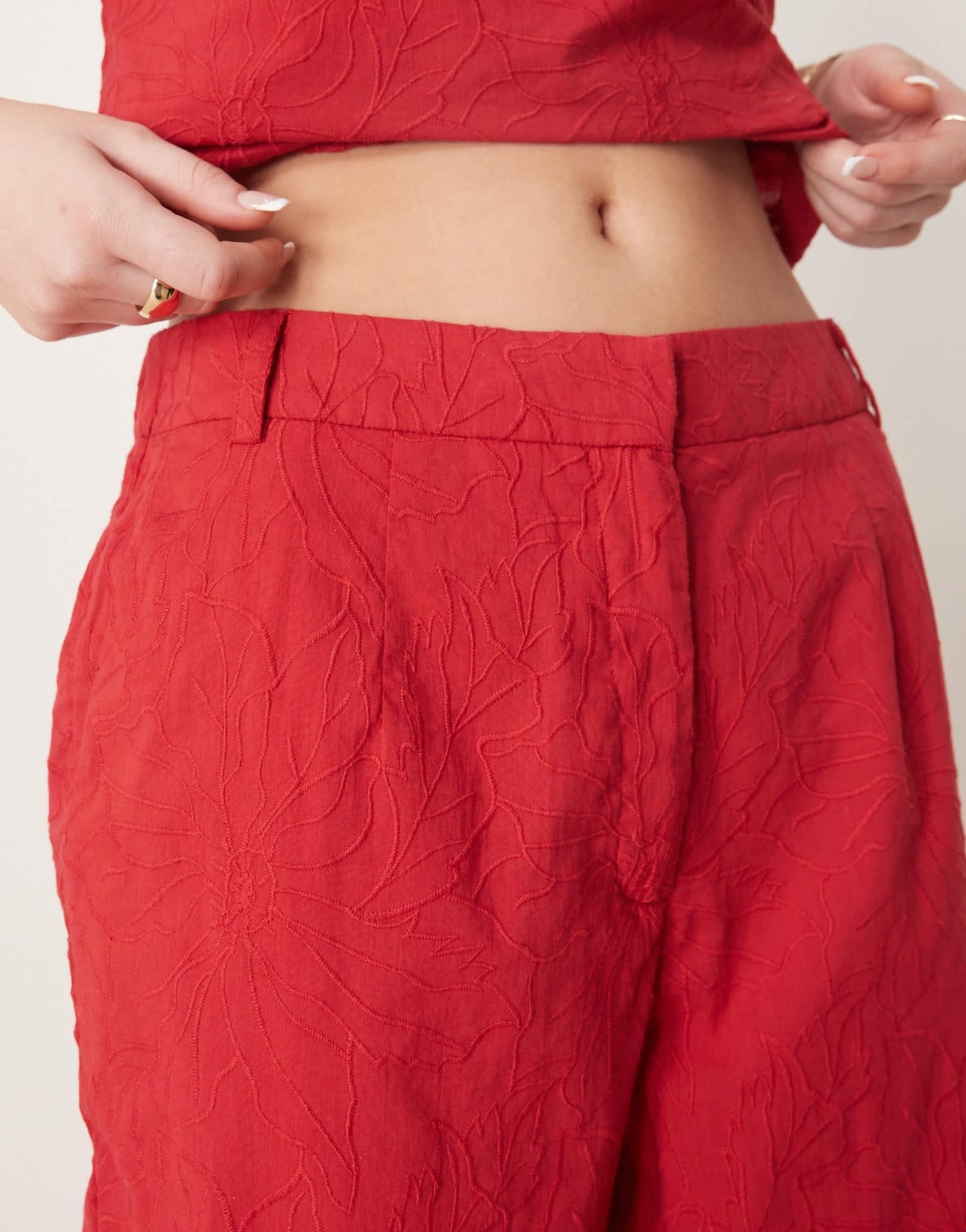 ASOS DESIGN tailored flower textured relaxed trousers co - ord in red - ASOS Sample Sale