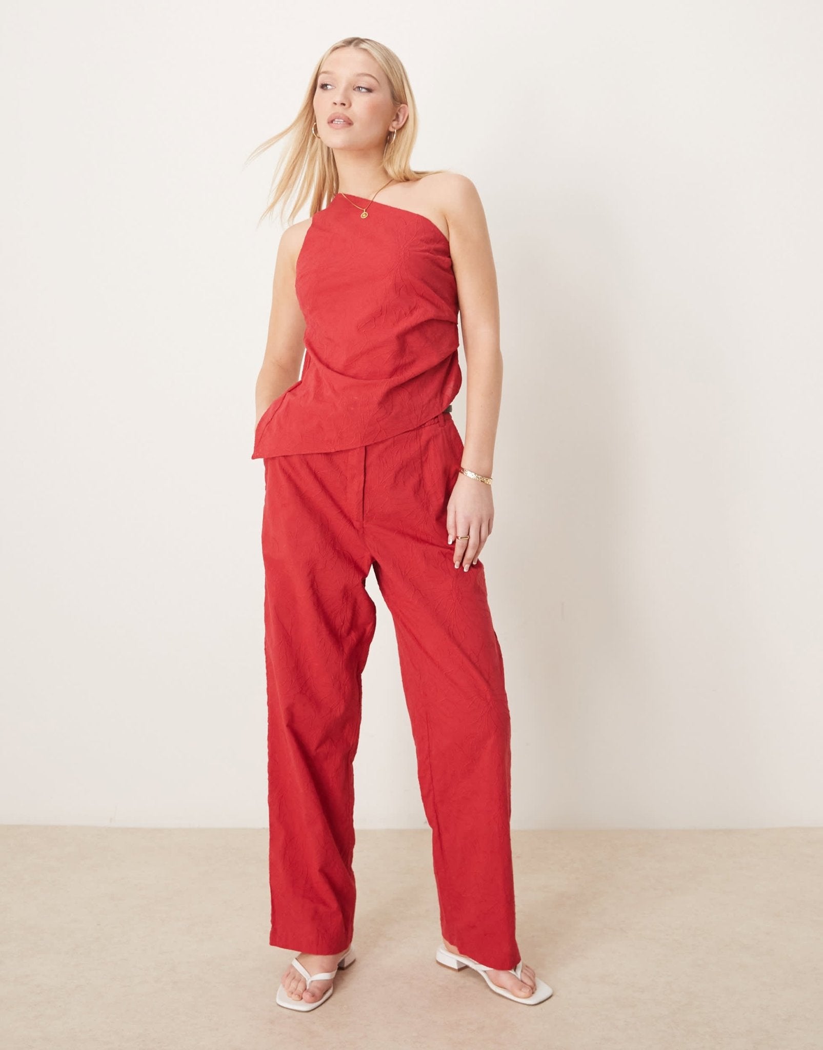 ASOS DESIGN tailored flower textured relaxed trousers co - ord in red - ASOS Sample Sale