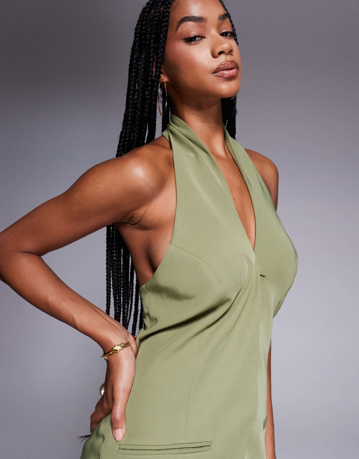 ASOS DESIGN tailored halterneck waistcoat co-ord in olive - ASOS Sample Sale