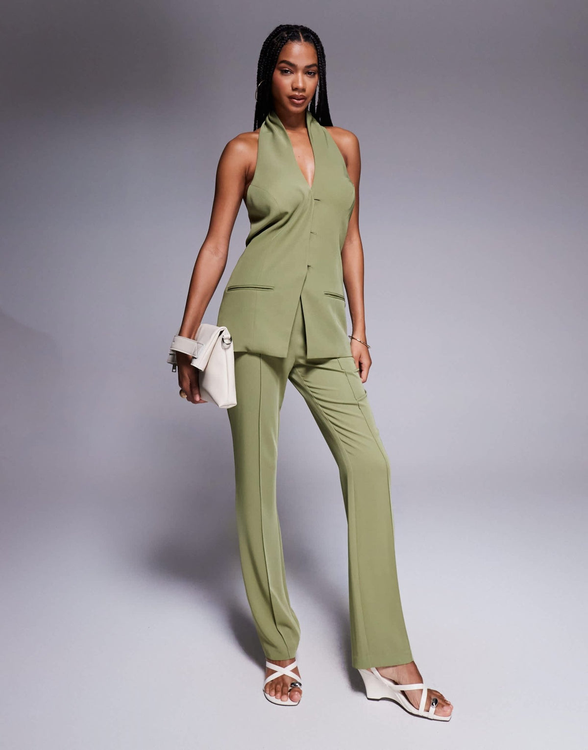 ASOS DESIGN tailored halterneck waistcoat co-ord in olive - ASOS Sample Sale