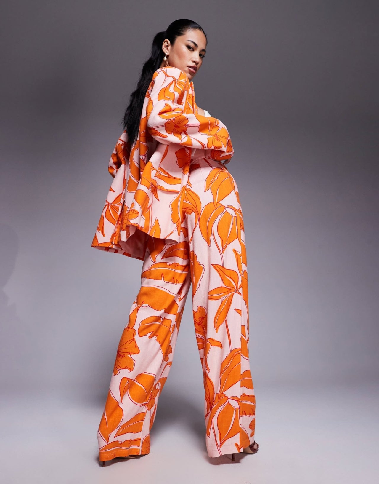 ASOS DESIGN tailored high waist seam detail trousers co-ord with linen in palm print - ASOS Sample Sale