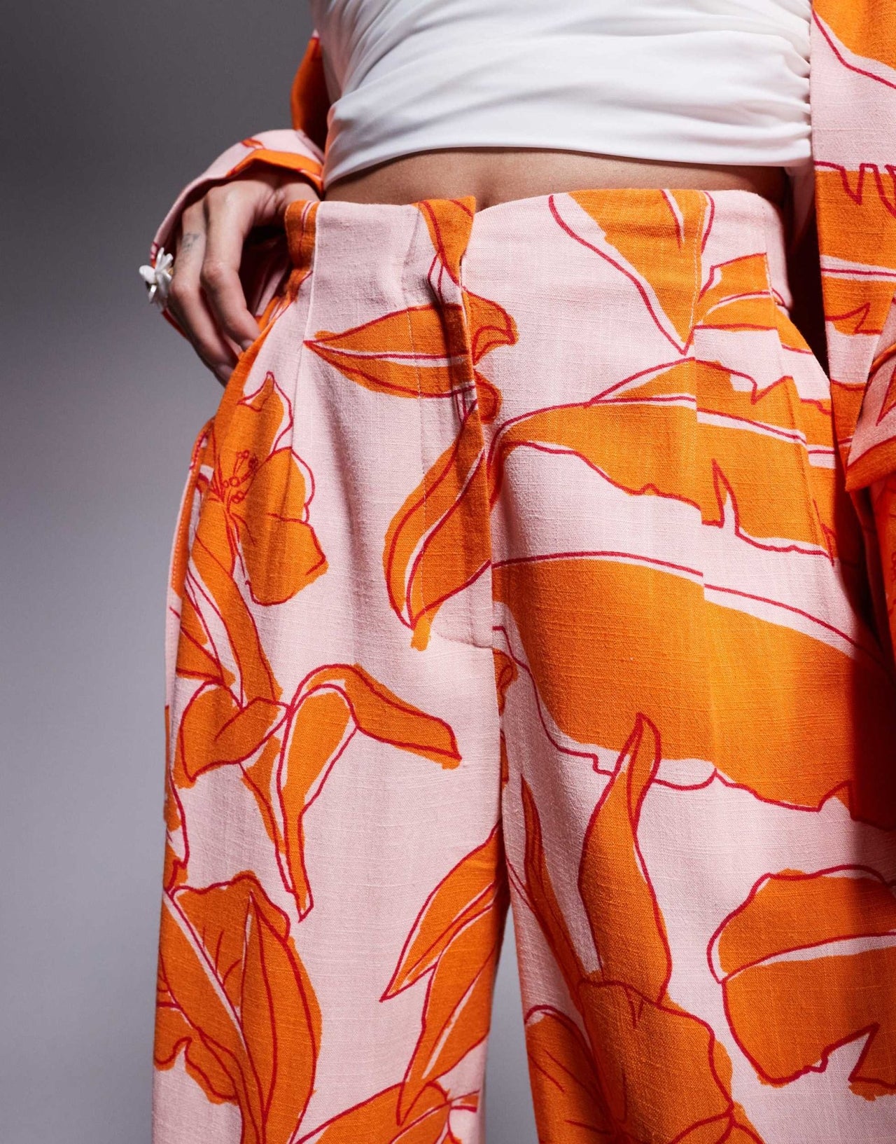 ASOS DESIGN tailored high waist seam detail trousers co-ord with linen in palm print - ASOS Sample Sale