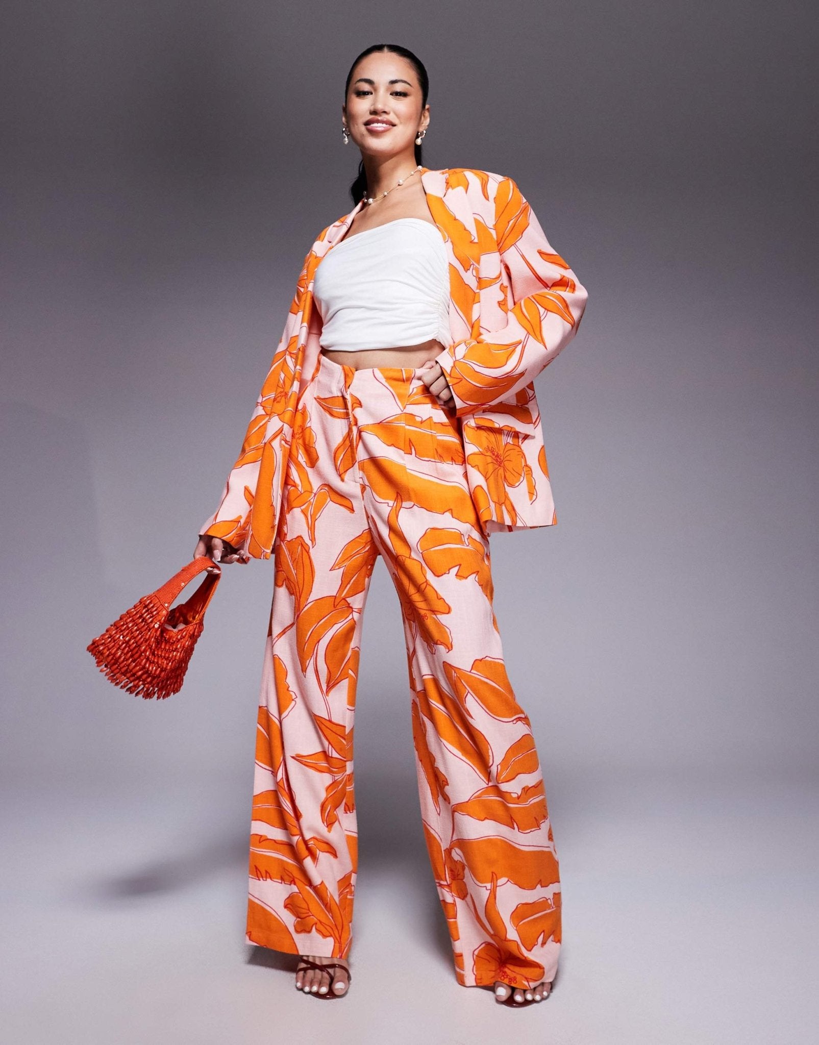 ASOS DESIGN tailored high waist seam detail trousers co-ord with linen in palm print - ASOS Sample Sale