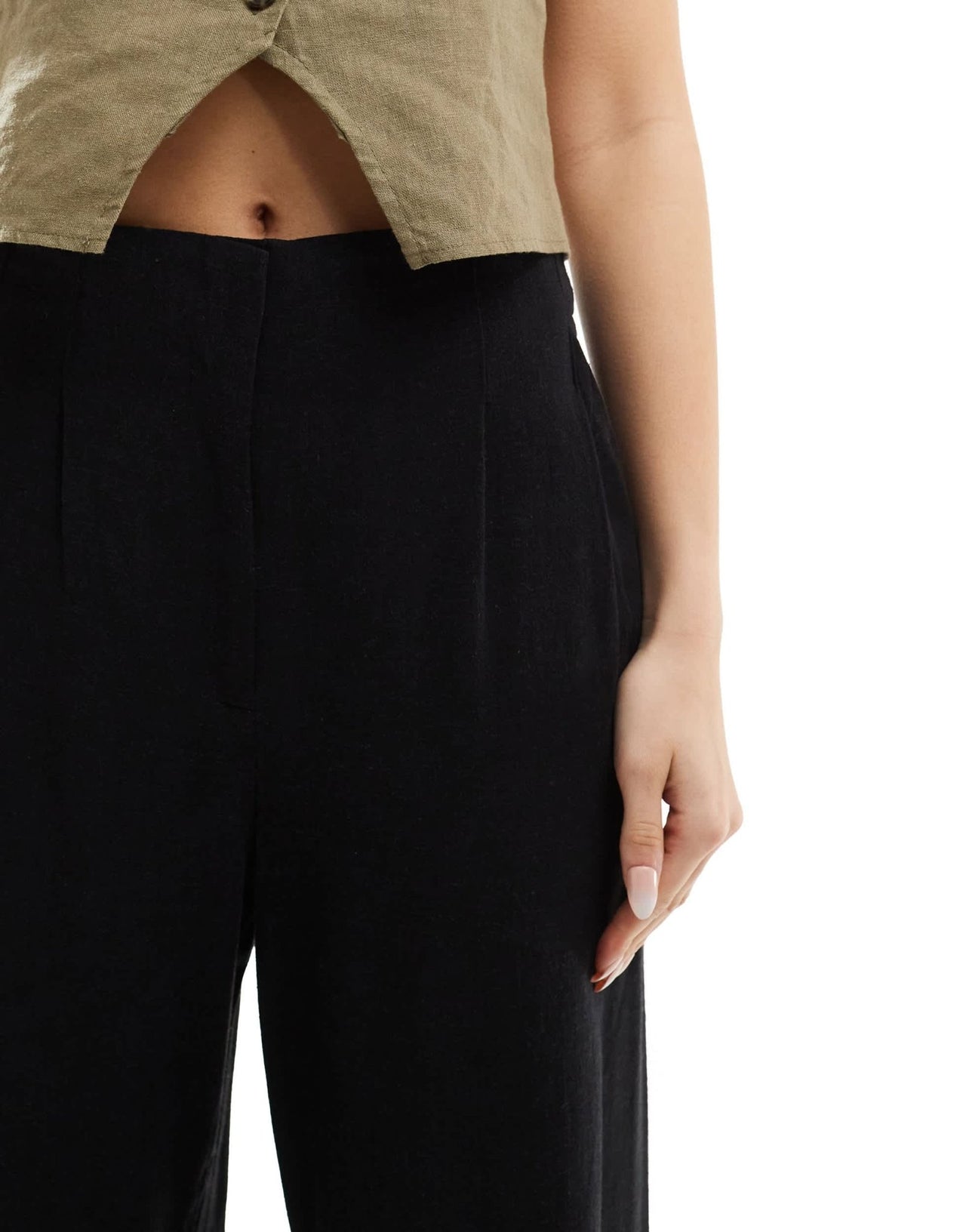 ASOS DESIGN tailored high waist seam detail wide leg linen trousers in black - ASOS Sample Sale