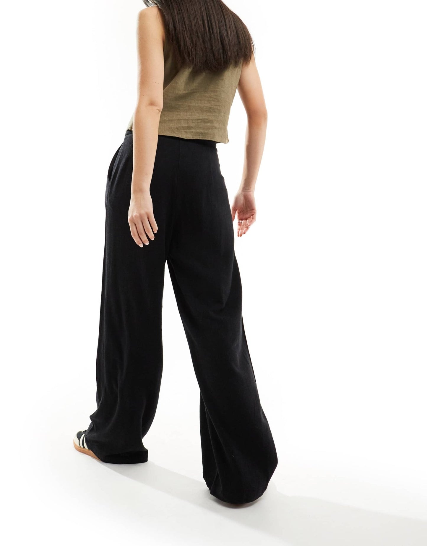 ASOS DESIGN tailored high waist seam detail wide leg linen trousers in black - ASOS Sample Sale