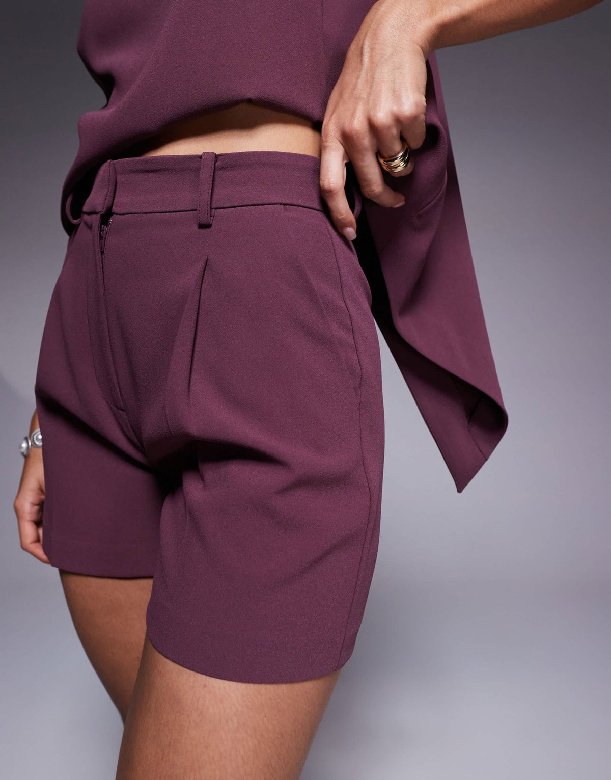 ASOS DESIGN tailored high waisted A-Line shorts co-ord in dark cherry - ASOS Sample Sale