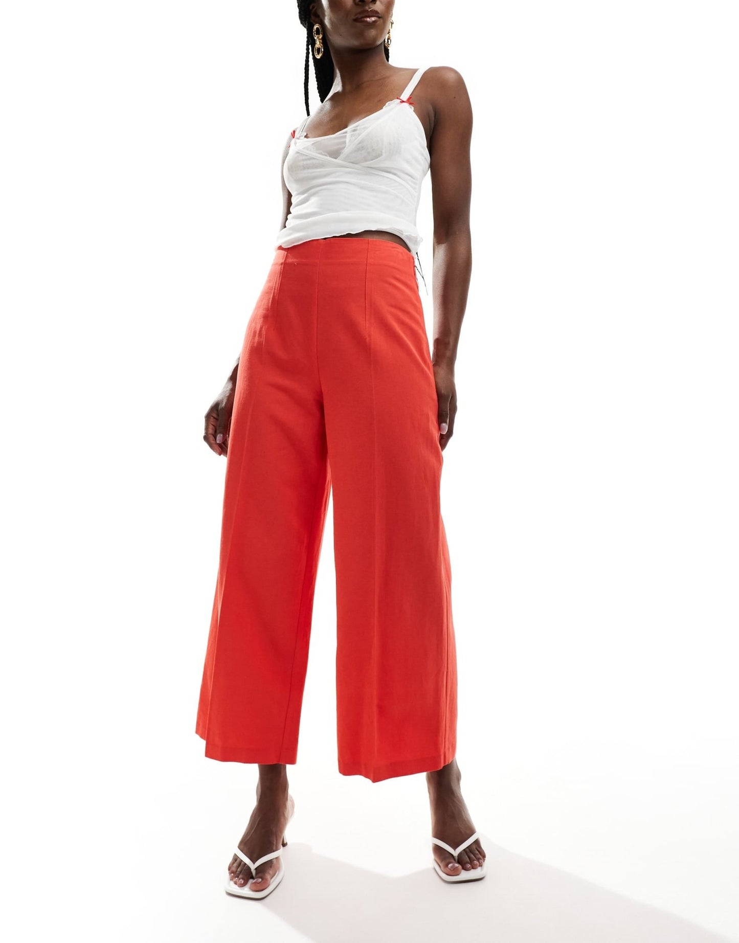 ASOS DESIGN tailored linen culotte trousers in red - ASOS Sample Sale