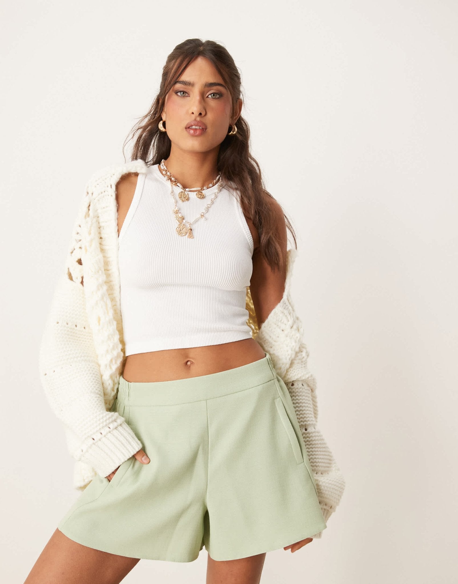 ASOS DESIGN tailored linen look boxer shorts in pistachio - ASOS Sample Sale