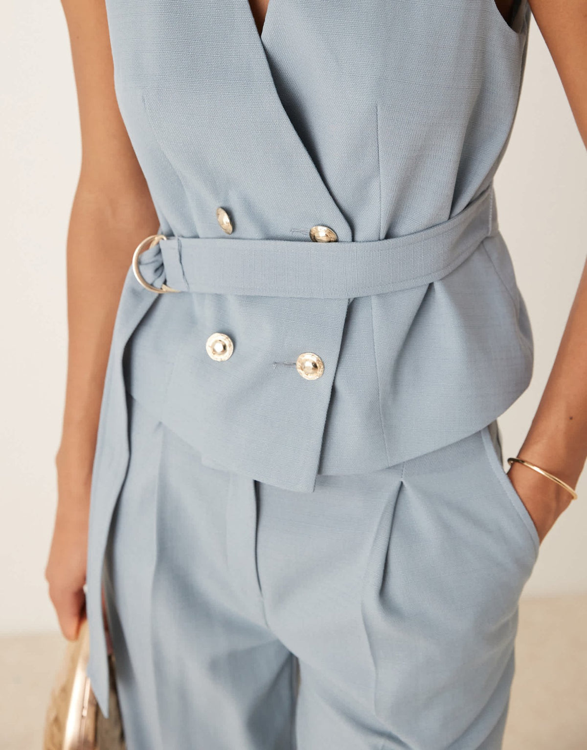 ASOS DESIGN tailored linen look tie waistcoat co-ord in blue - ASOS Sample Sale