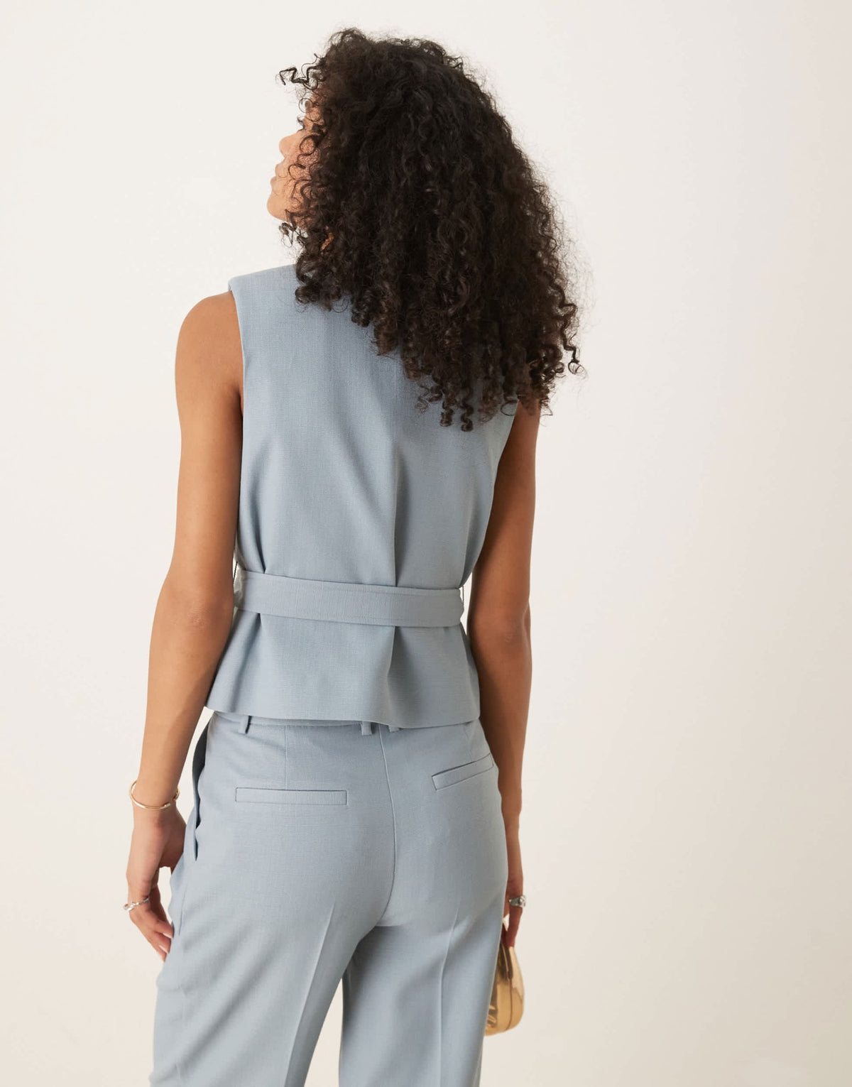 ASOS DESIGN tailored linen look tie waistcoat co-ord in blue - ASOS Sample Sale