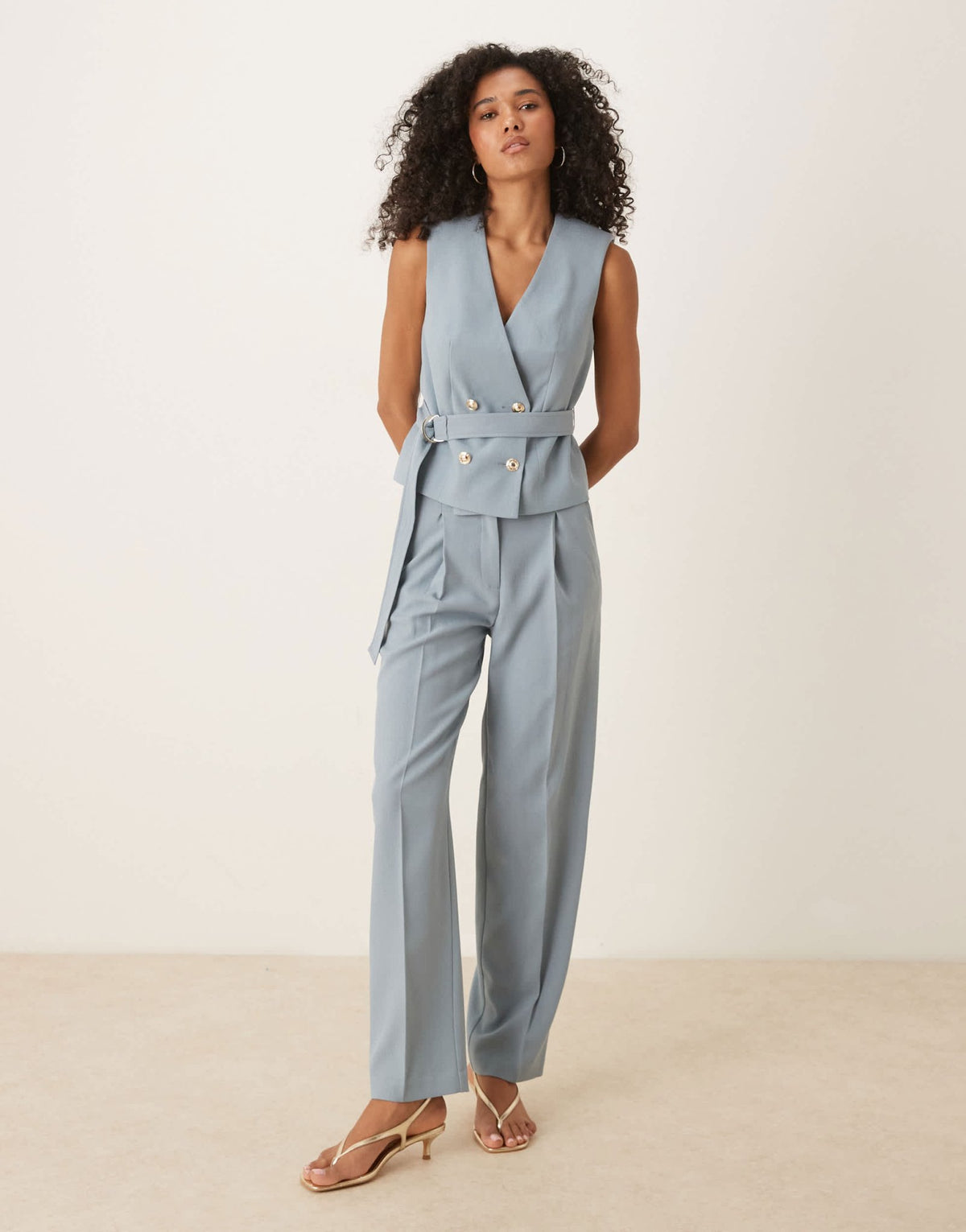ASOS DESIGN tailored linen look tie waistcoat co-ord in blue - ASOS Sample Sale