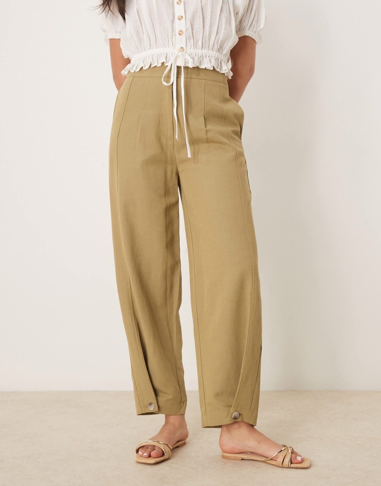 ASOS DESIGN tailored linen trousers with multi way tab hem in khaki - ASOS Sample Sale