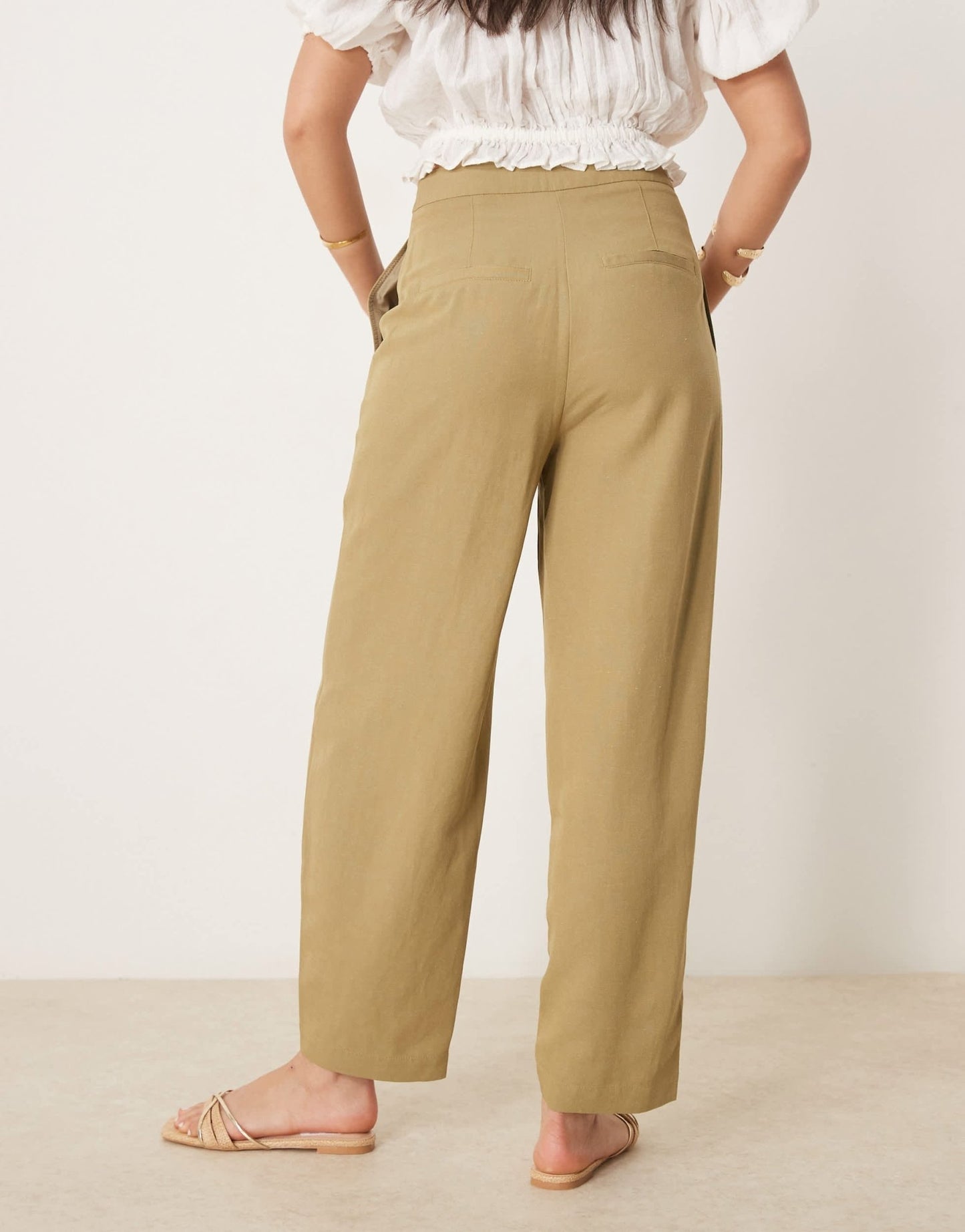ASOS DESIGN tailored linen trousers with multi way tab hem in khaki - ASOS Sample Sale