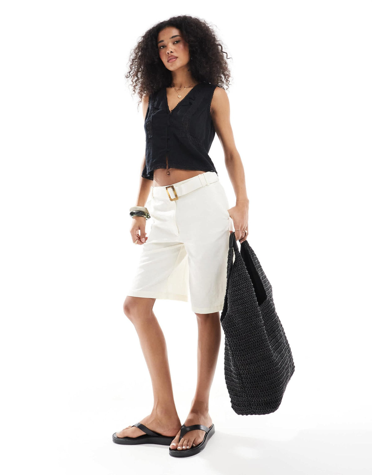 ASOS DESIGN tailored longline belted city shorts with linen in white - ASOS Sample Sale