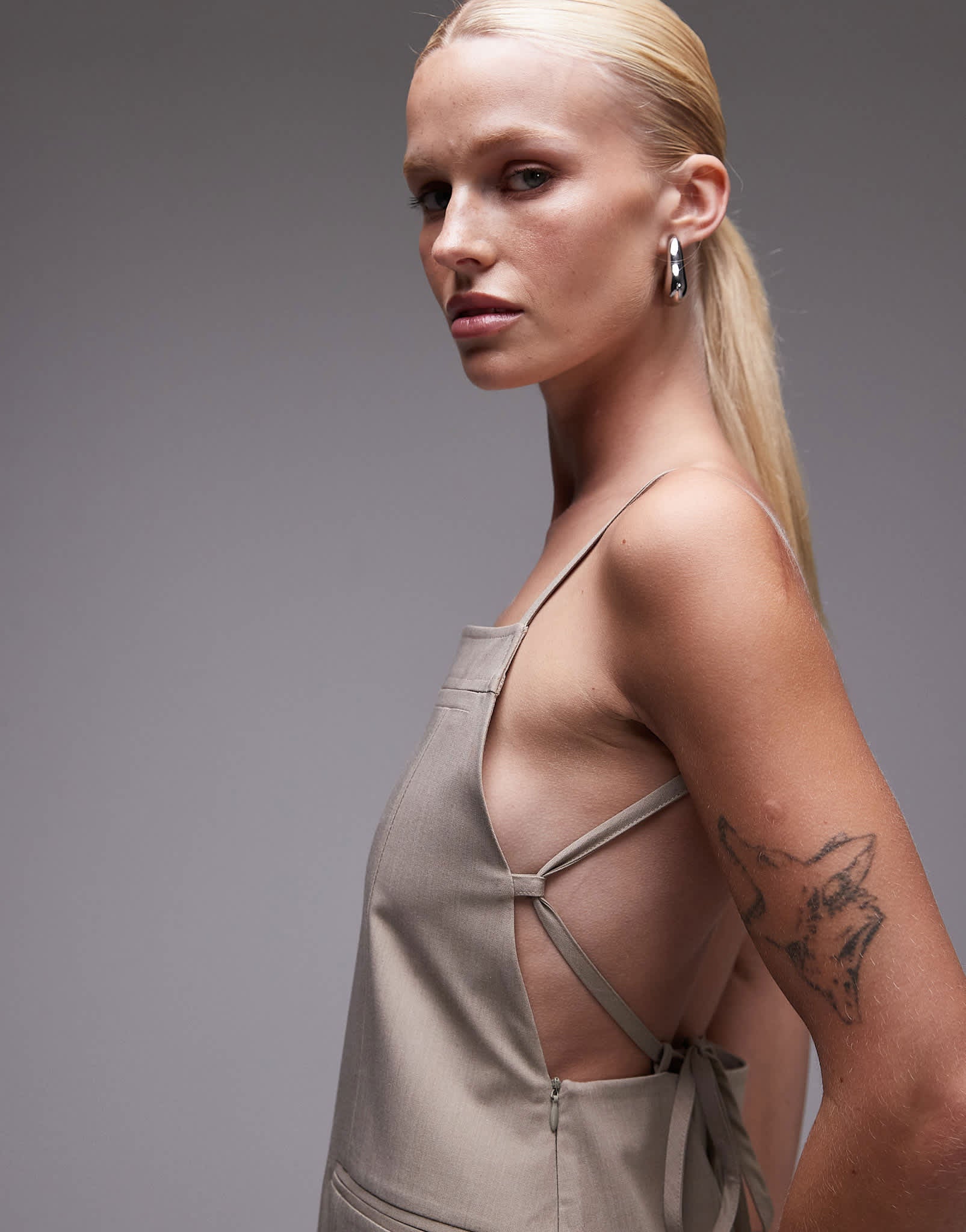 ASOS DESIGN tailored low back mini dress in stone - ASOS Sample Sale