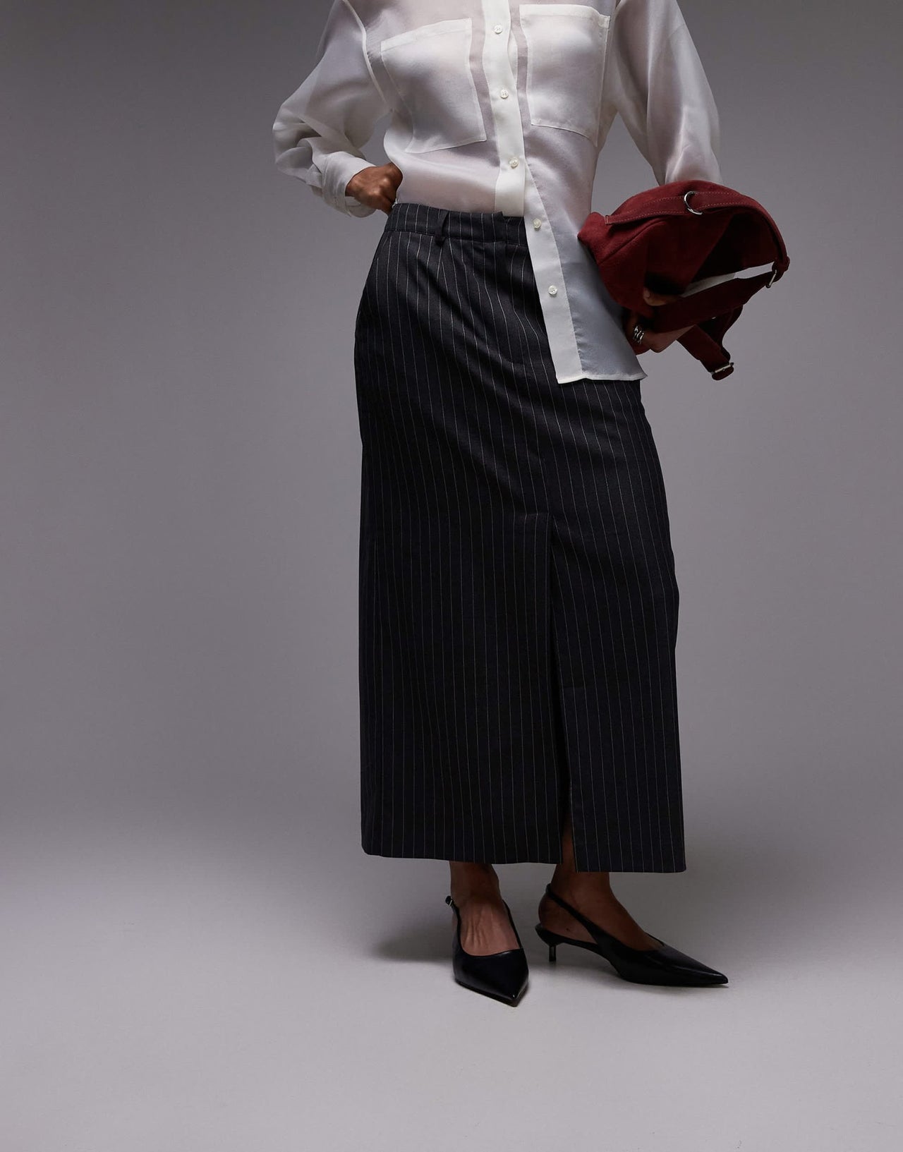 ASOS DESIGN tailored maxi pencil skirt in charcoal pinstripe - ASOS Sample Sale